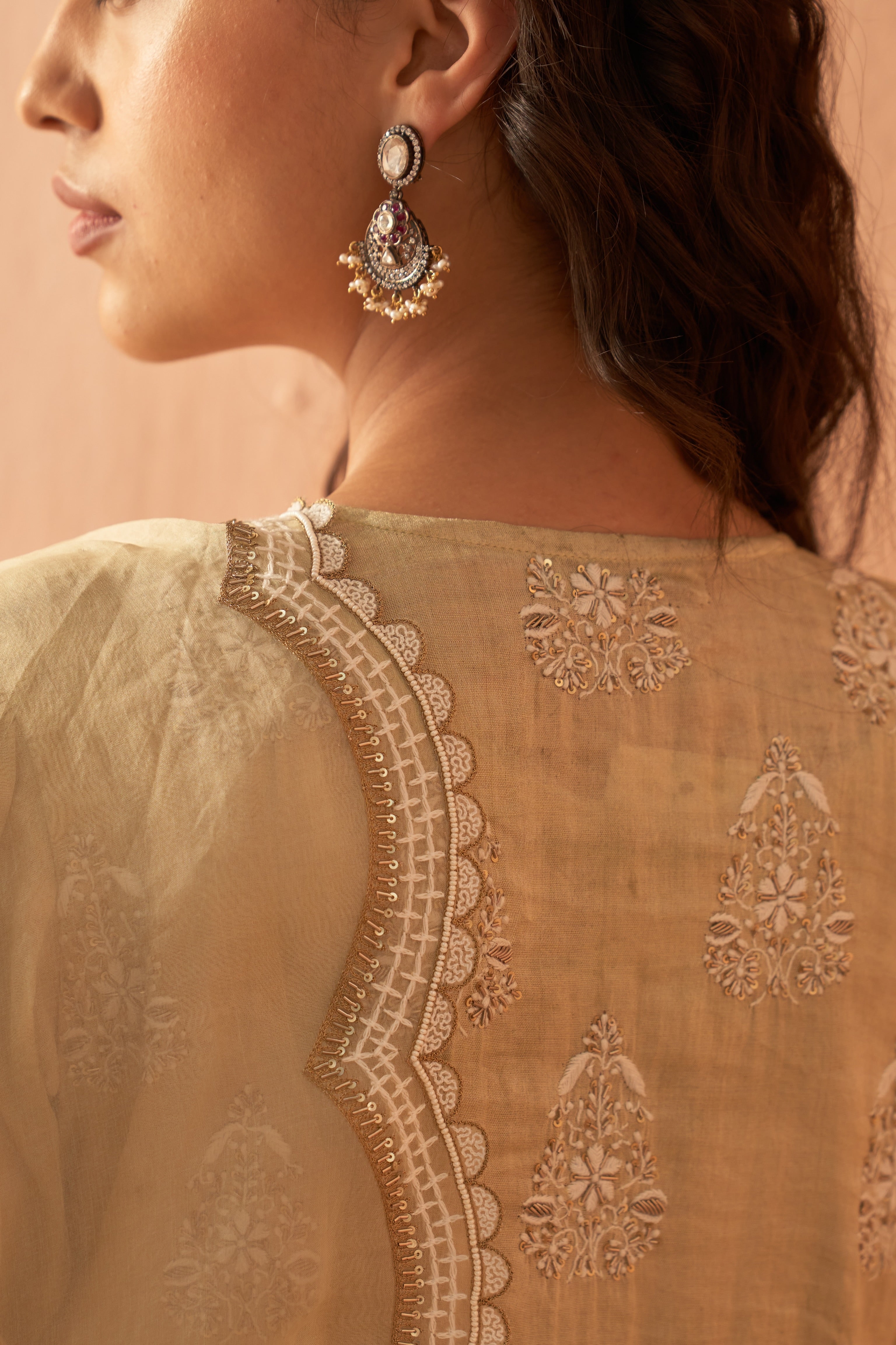 Olive Green heavy embroidered kurta set