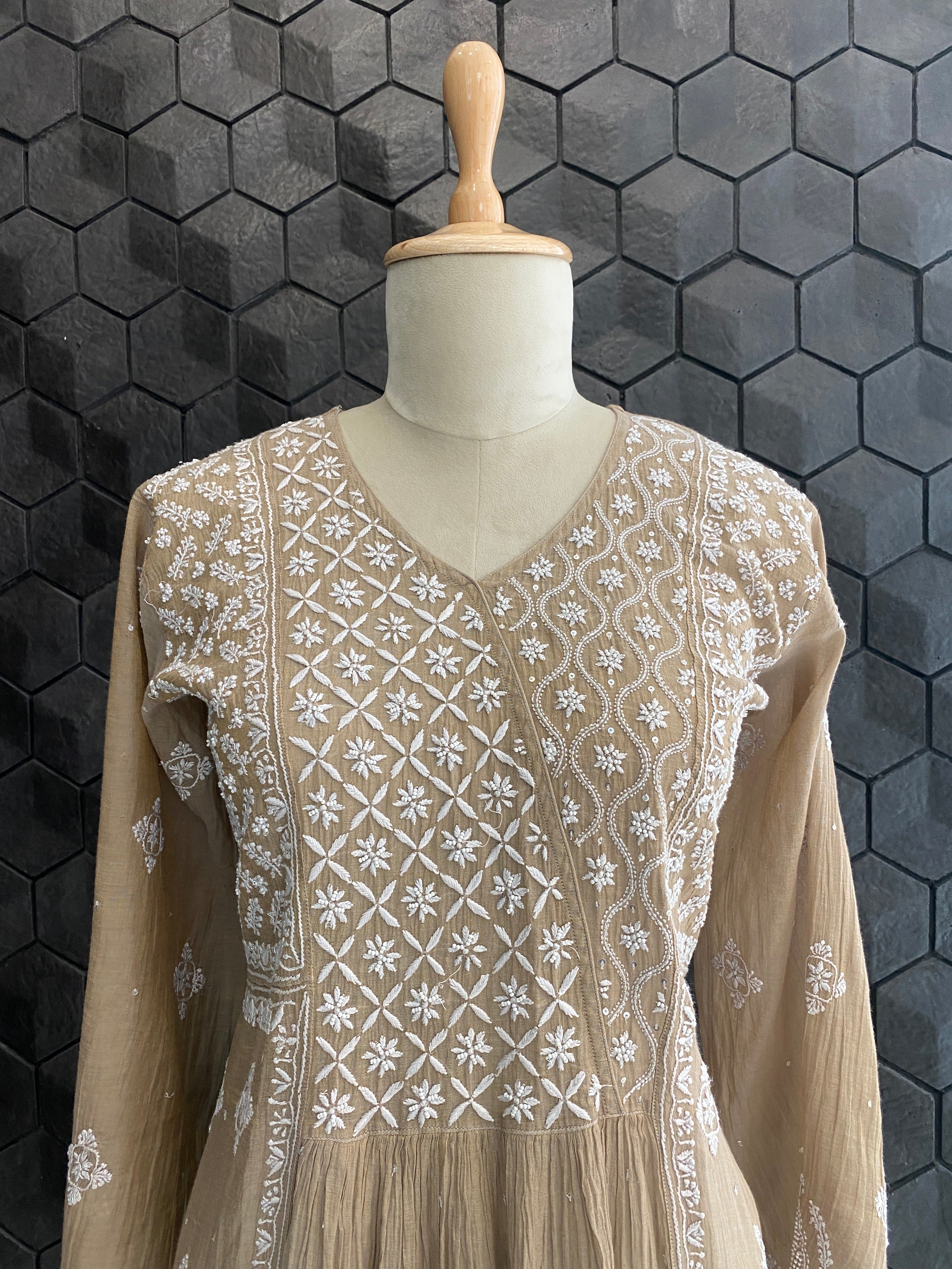 Brown Tissue Chikankari Kurta Set