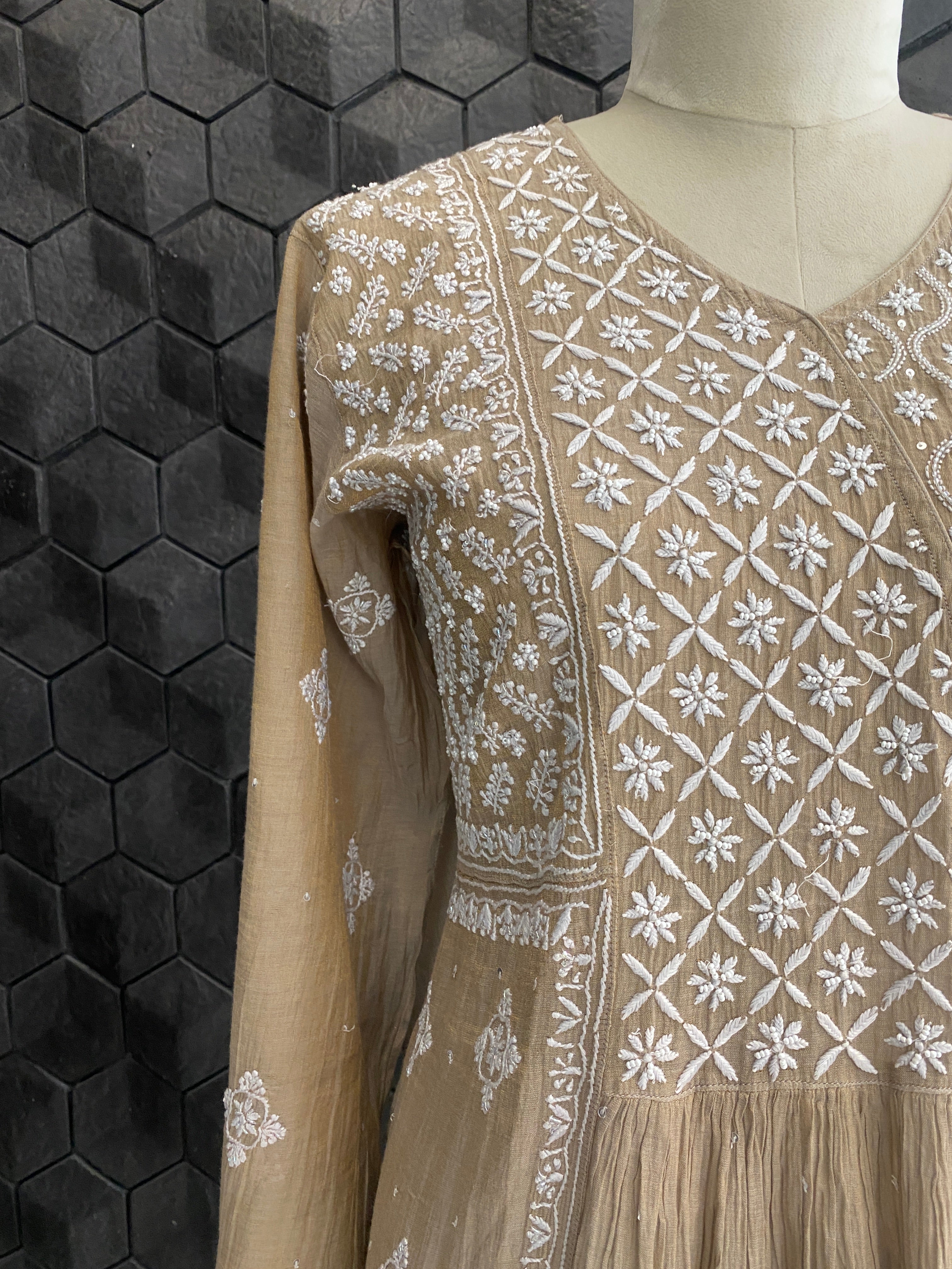 Brown Tissue Chikankari Kurta Set