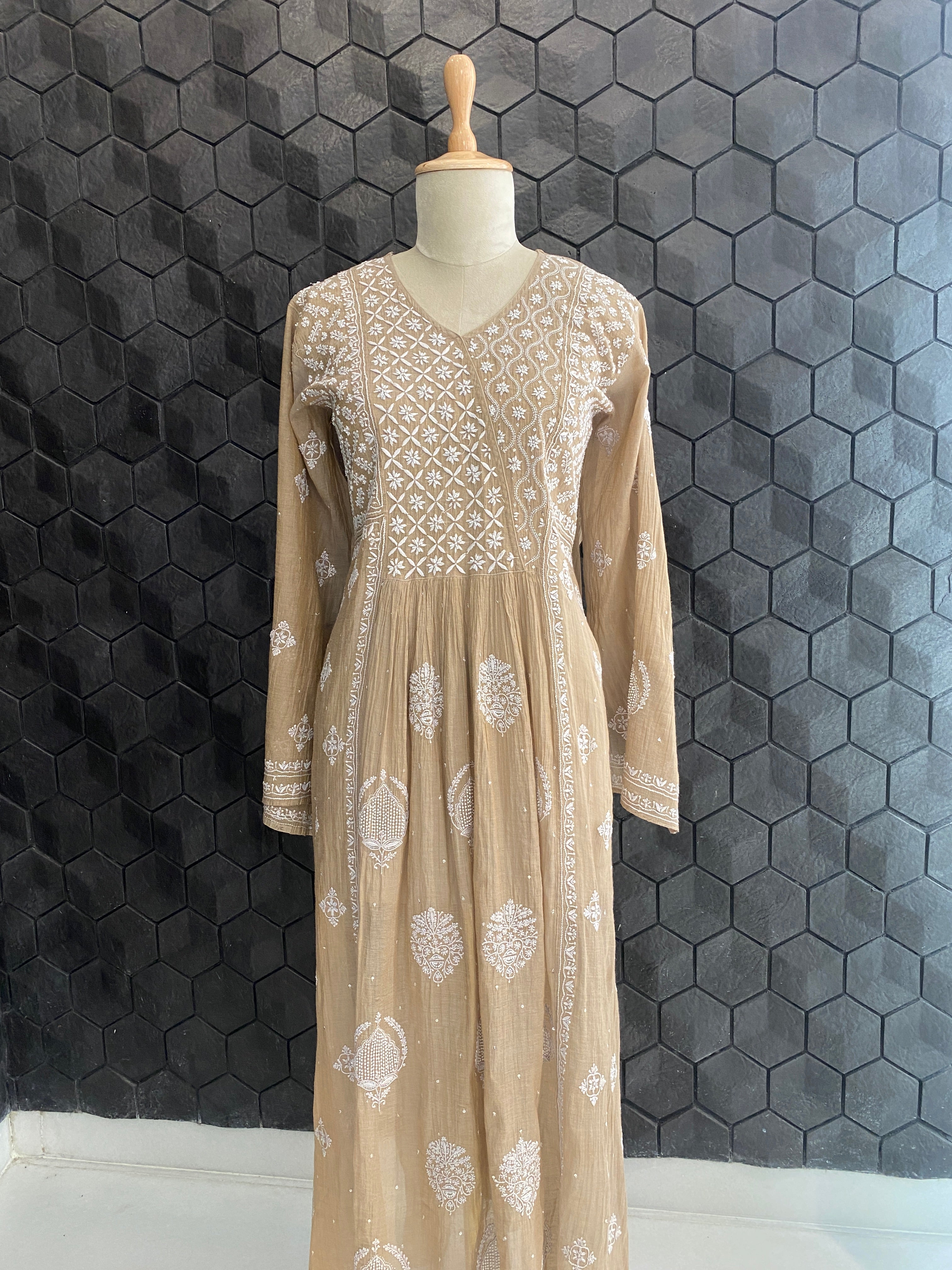 Brown Tissue Chikankari Kurta Set