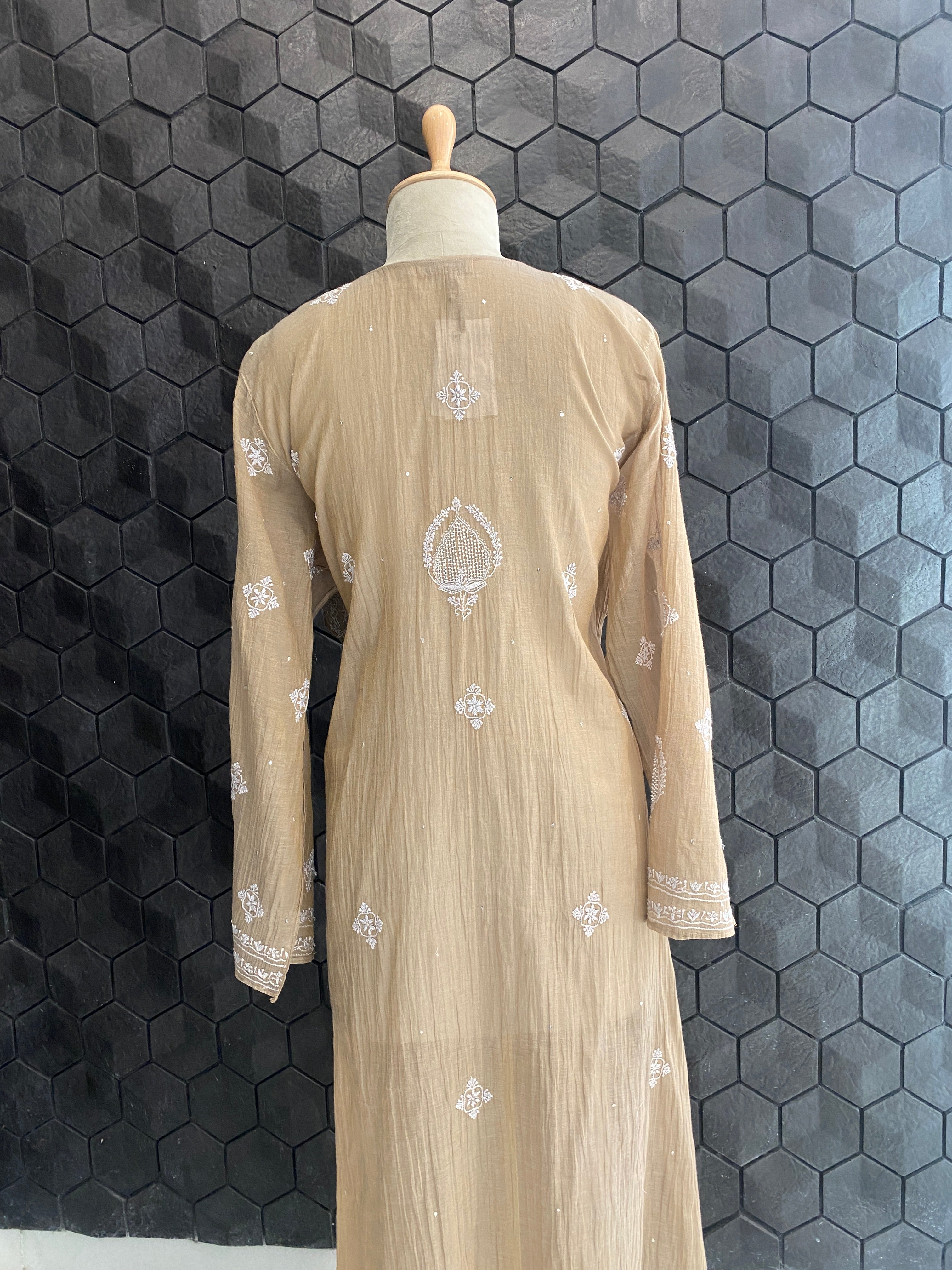 Brown Tissue Chikankari Kurta Set