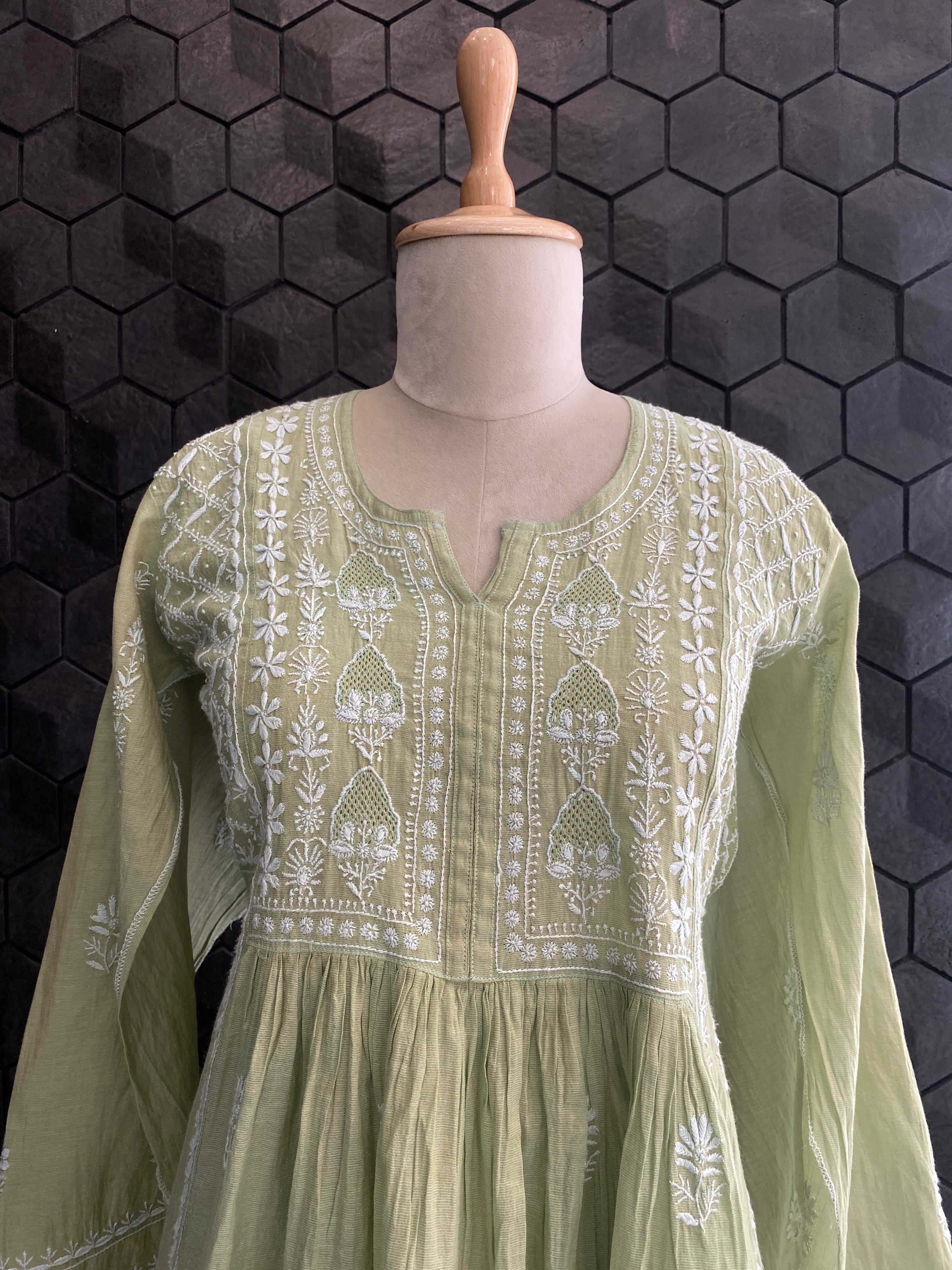 Green Tissue Chikankari Kurta Set