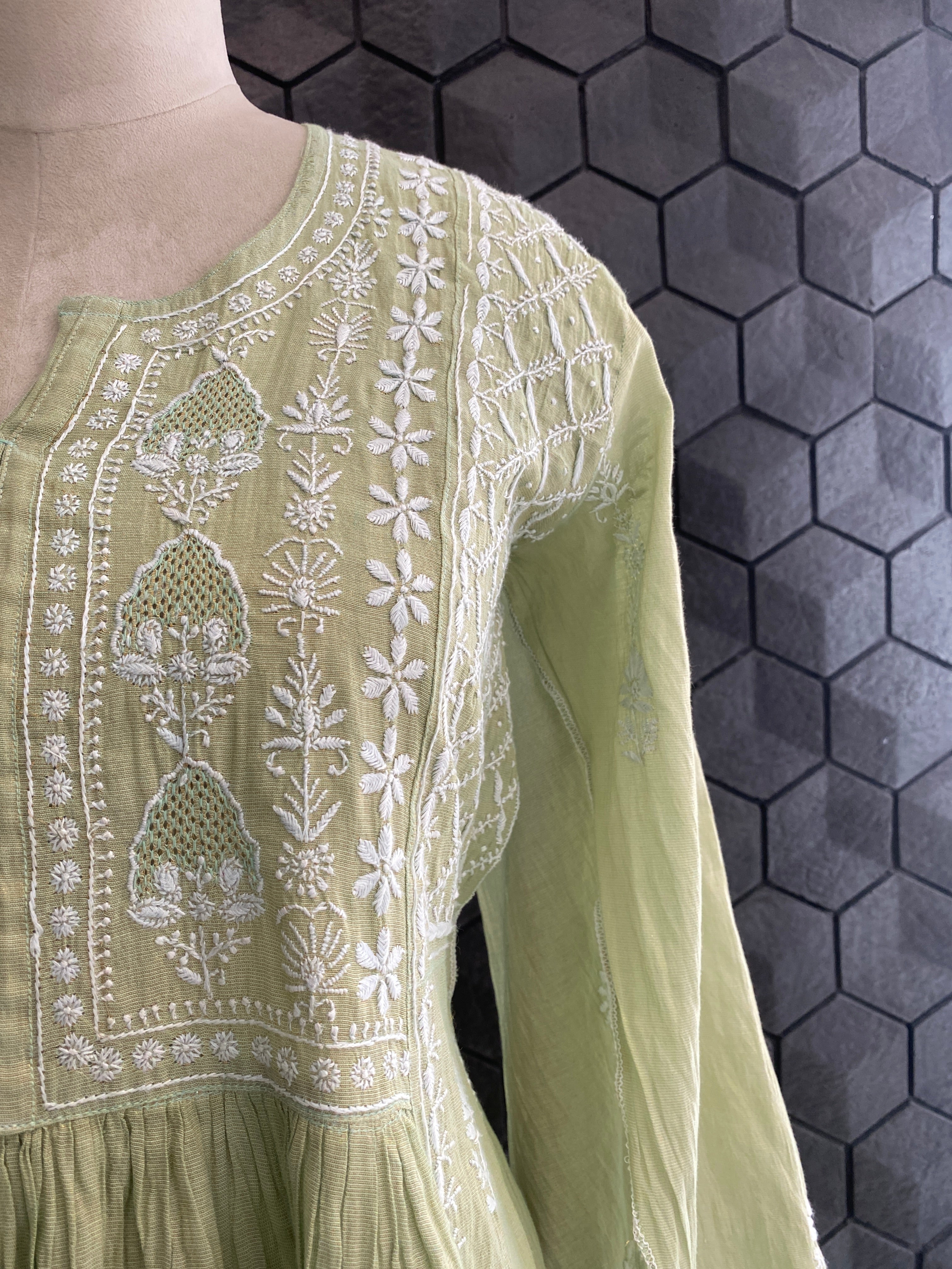 Green Tissue Chikankari Kurta Set
