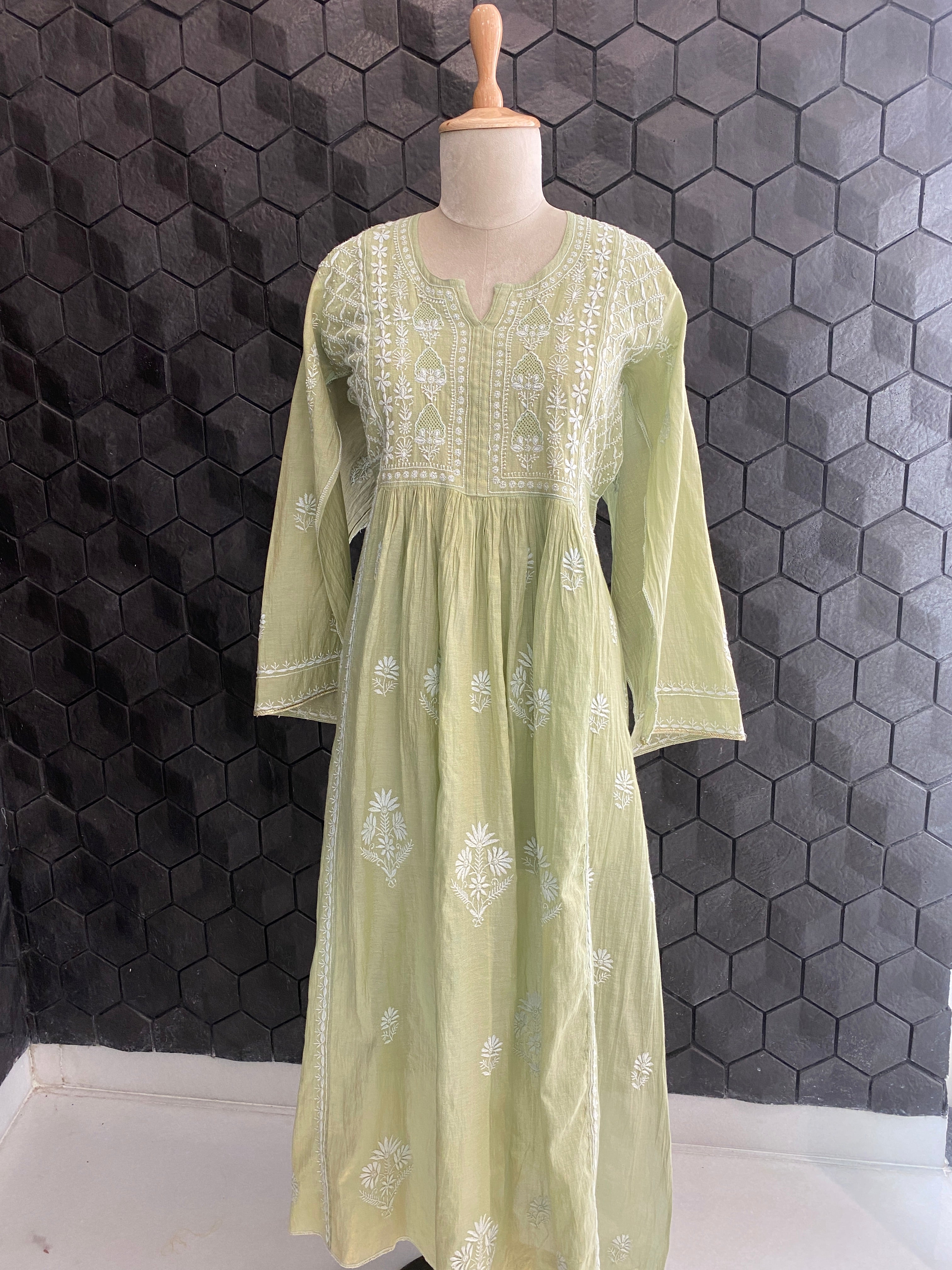 Green Tissue Chikankari Kurta Set