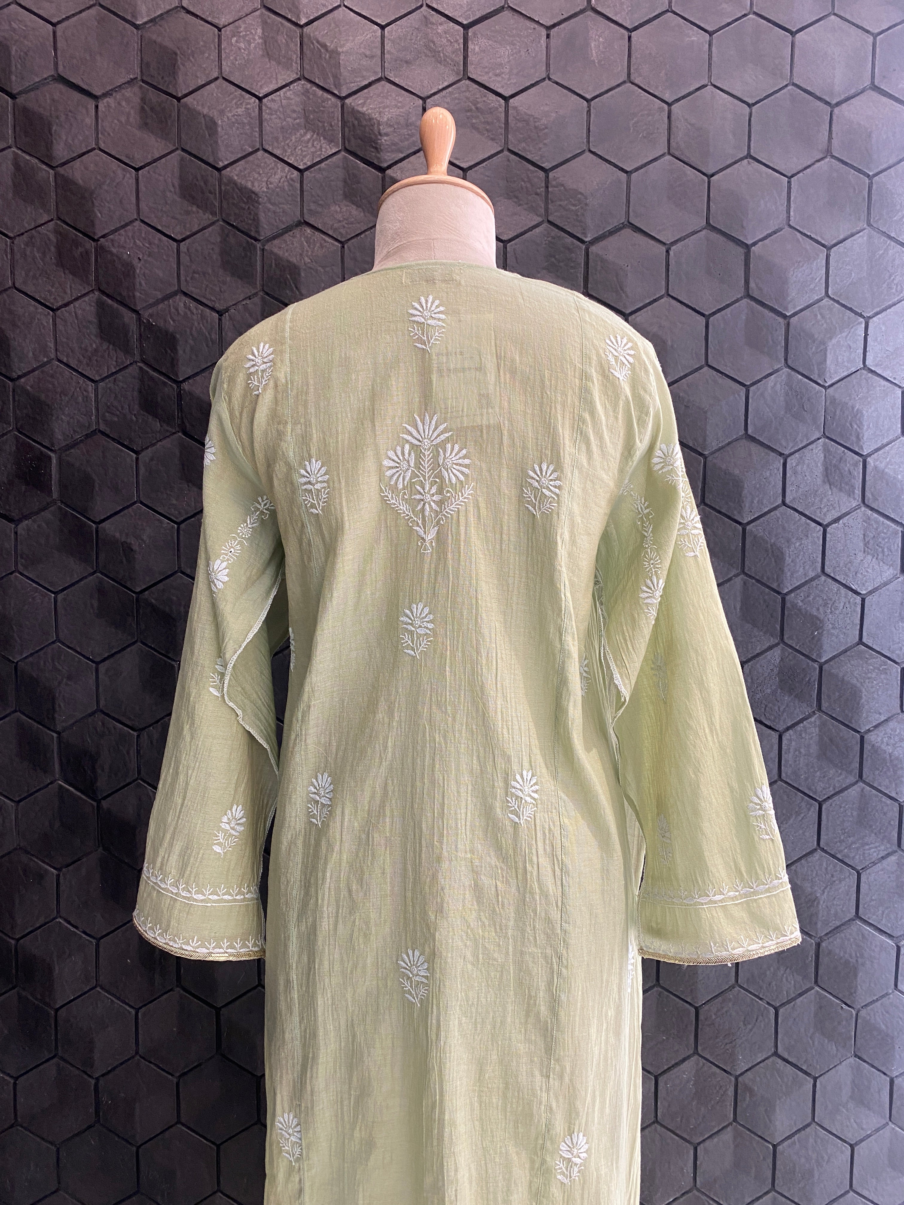 Green Tissue Chikankari Kurta Set
