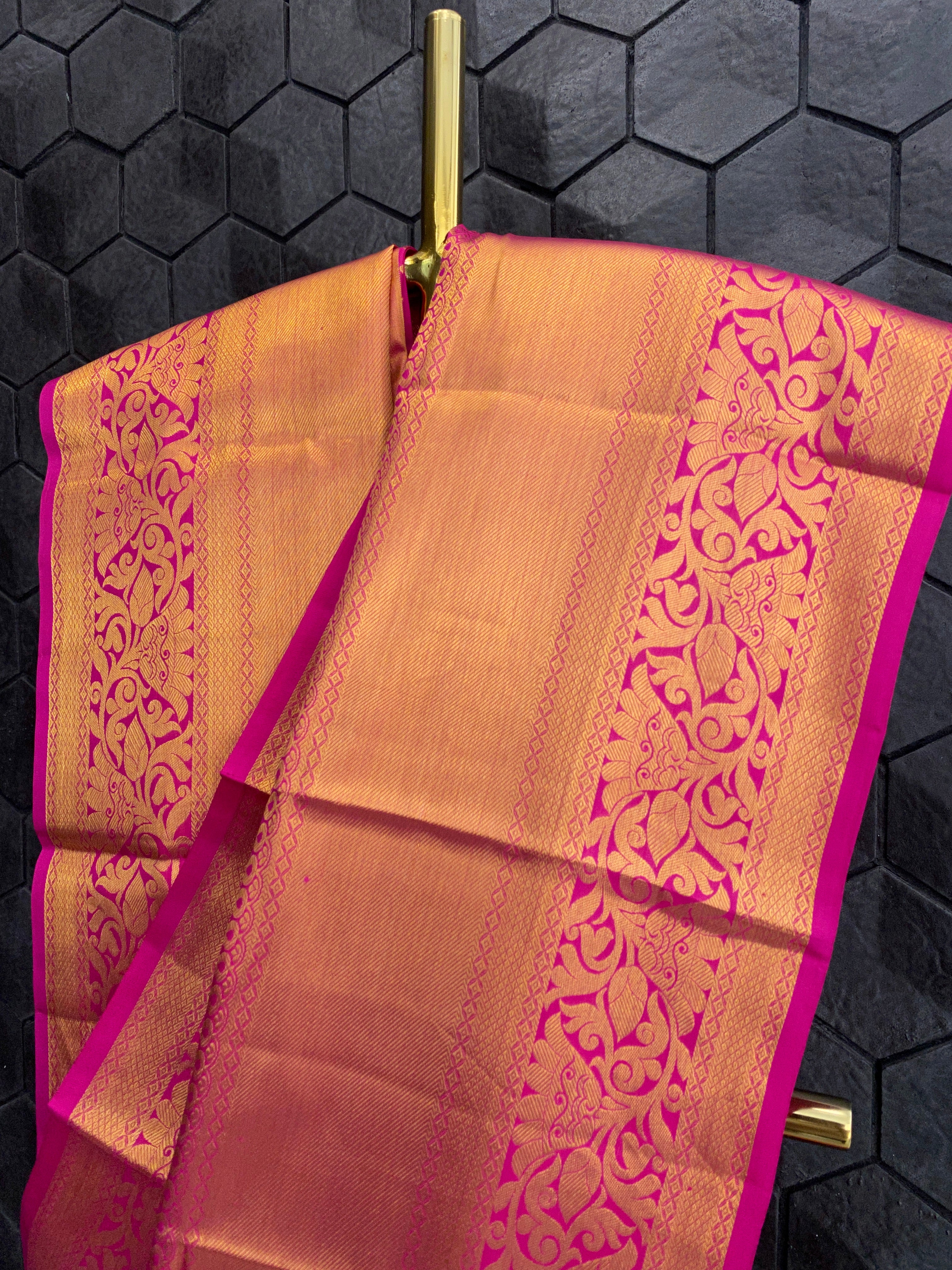 Pink Dual Color Silk Saree With Gold Zari Border