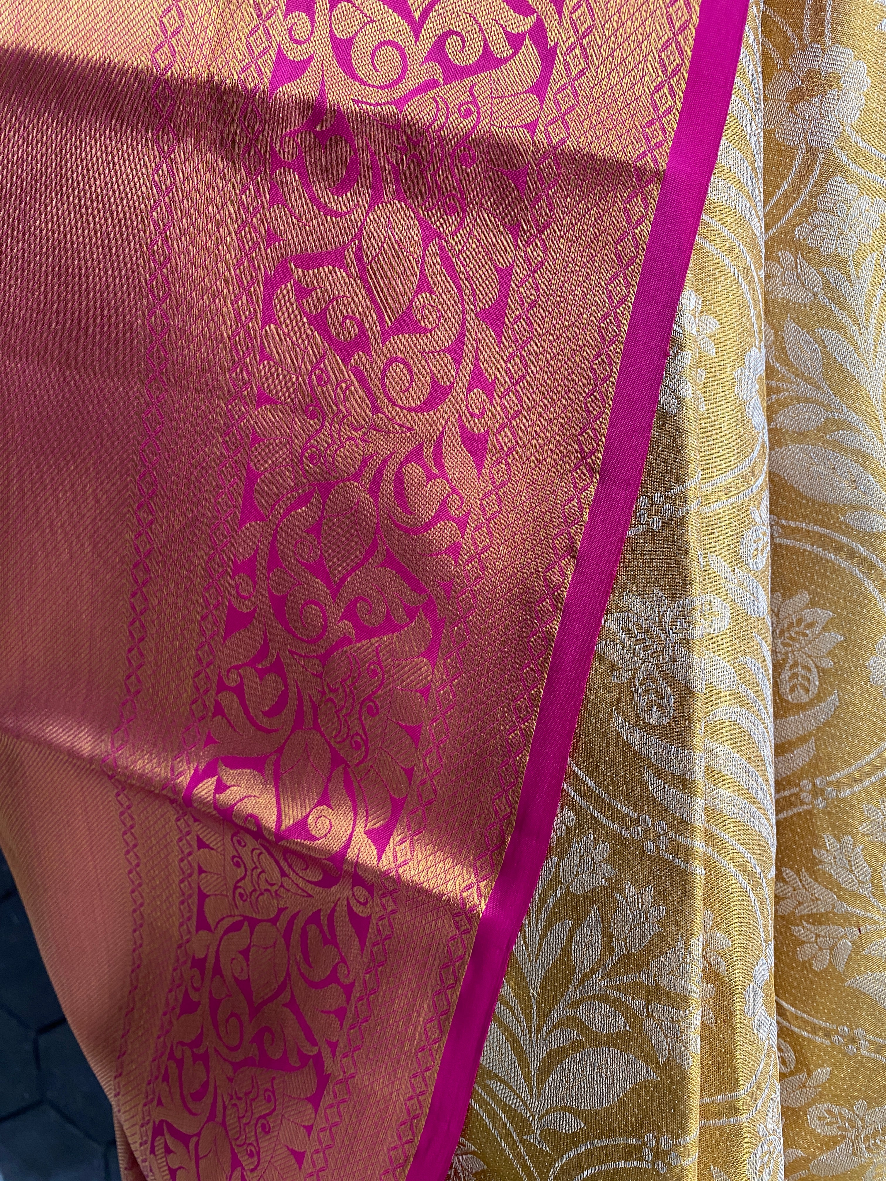 Pink Dual Color Silk Saree With Gold Zari Border