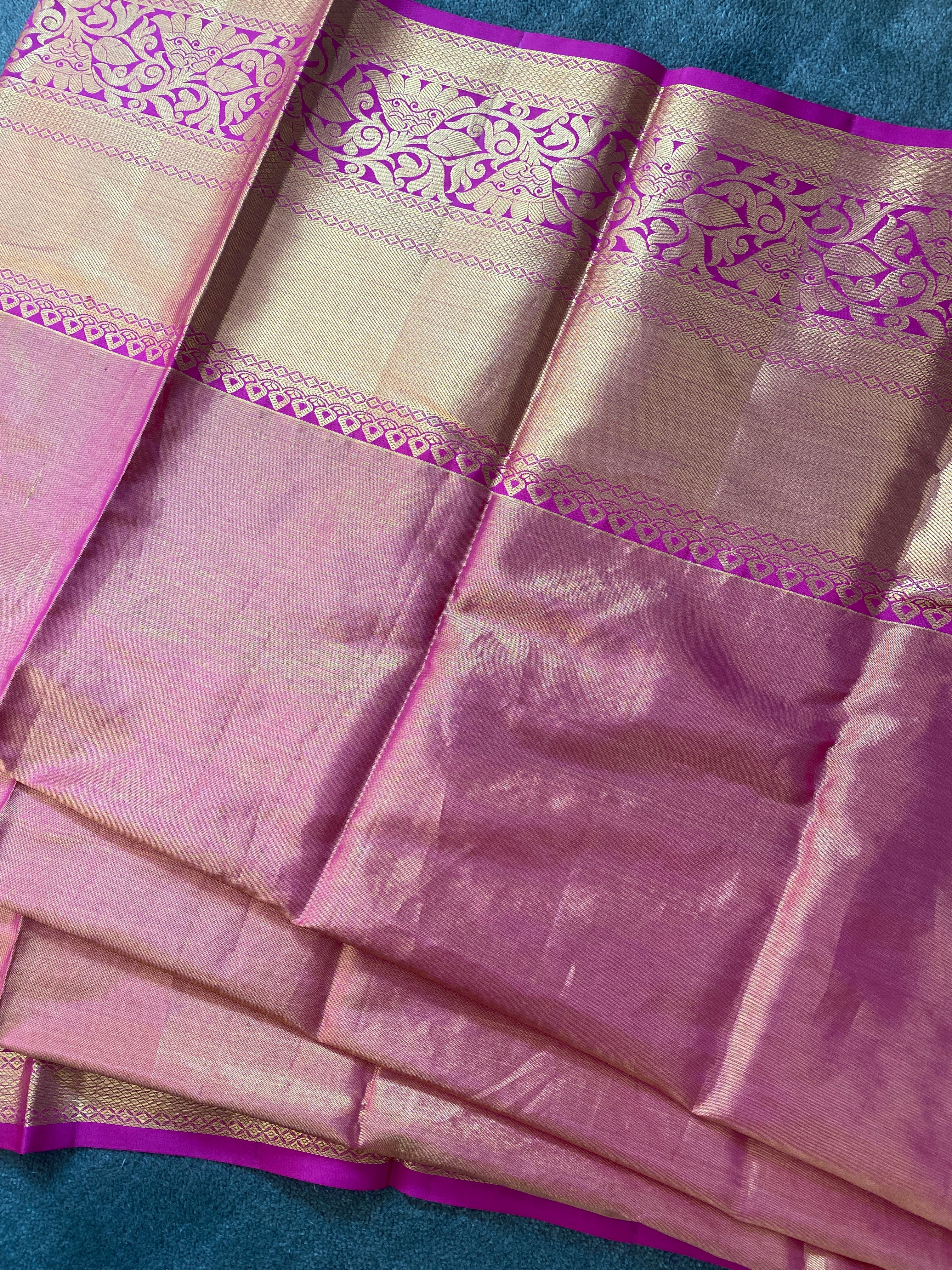 Pink Dual Color Silk Saree With Gold Zari Border