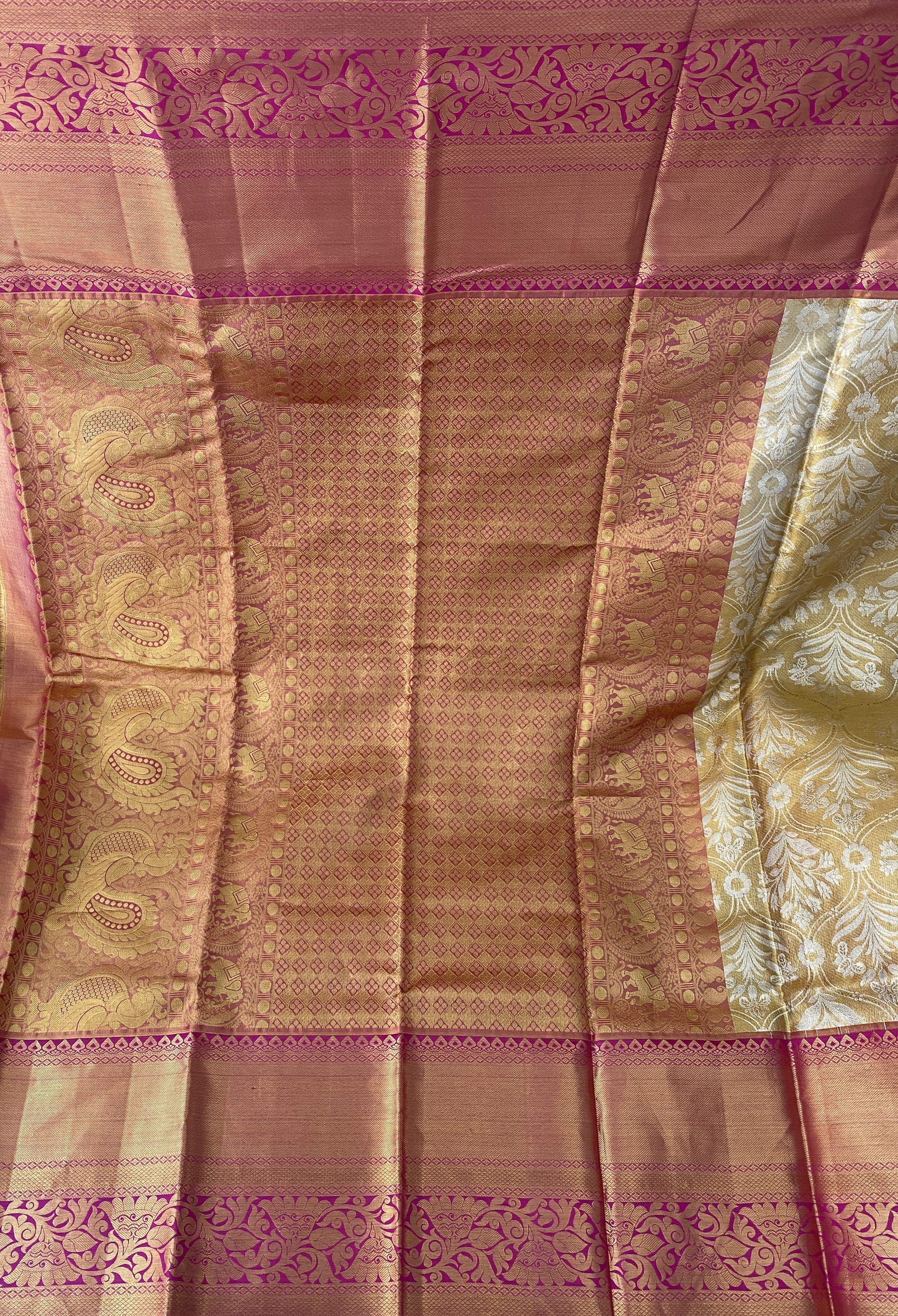 Pink Dual Color Silk Saree With Gold Zari Border