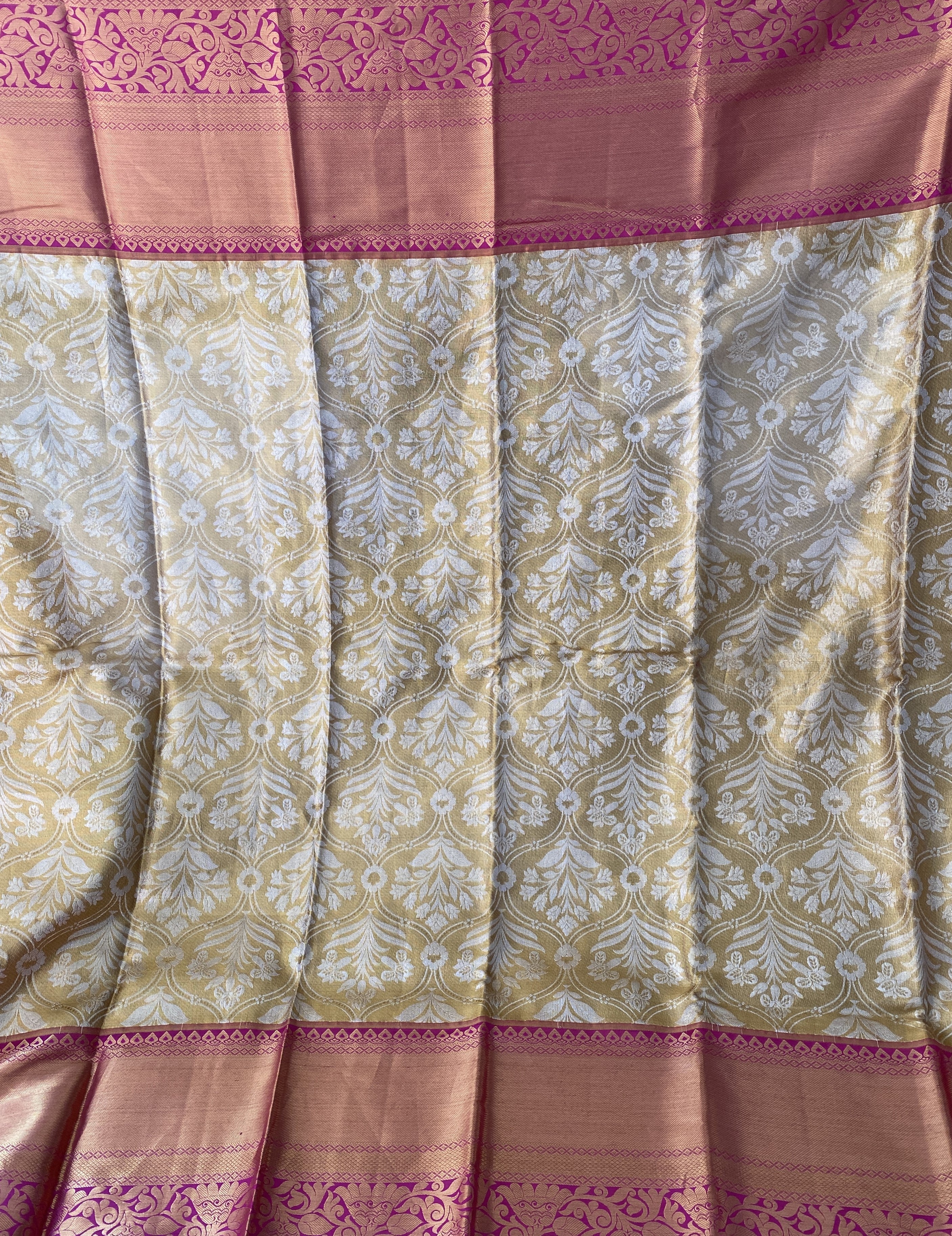 Pink Dual Color Silk Saree With Gold Zari Border