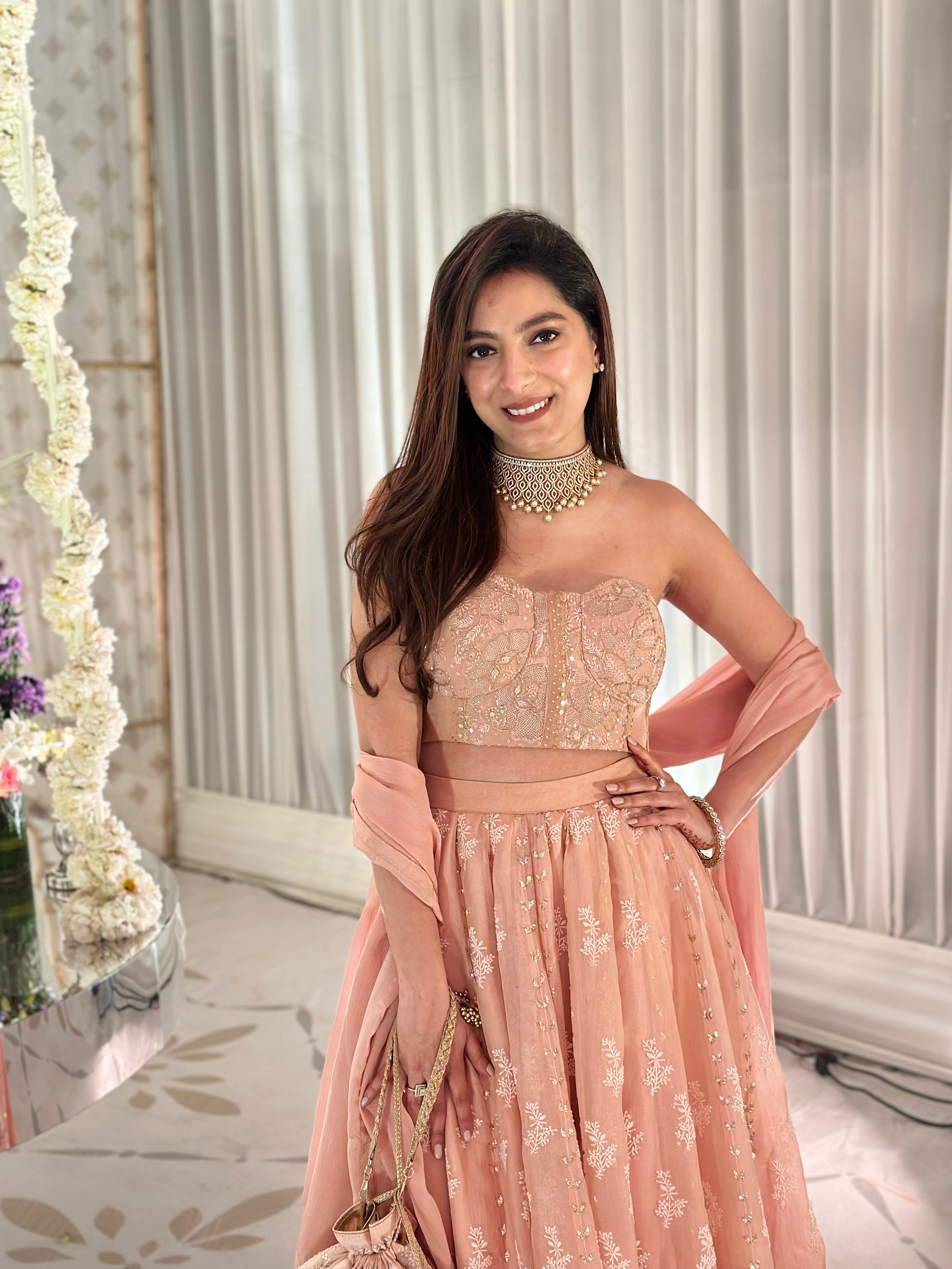 Savnit in custom organza lehenga with corset