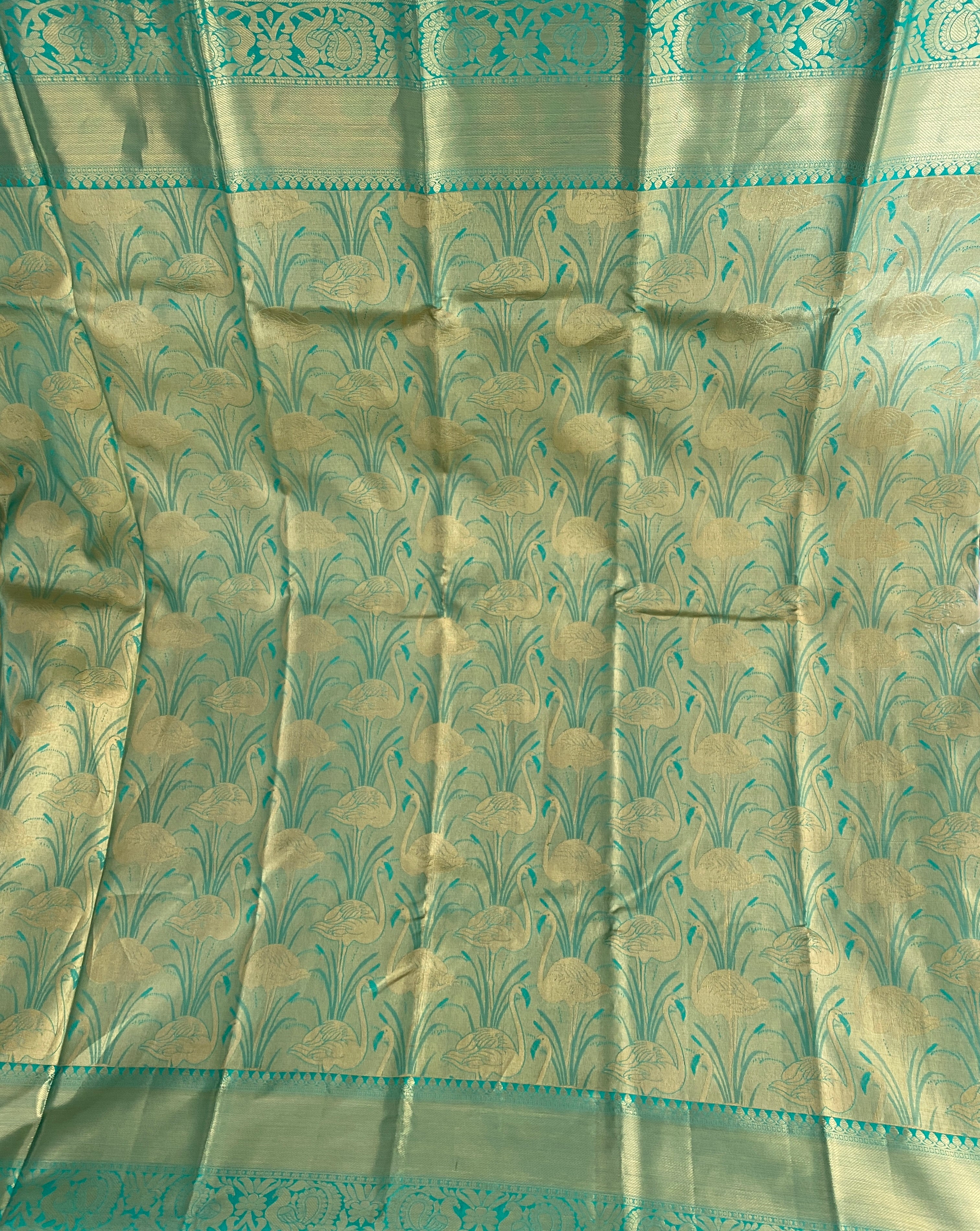 Turquoise Silk Saree With Gold Zari Work