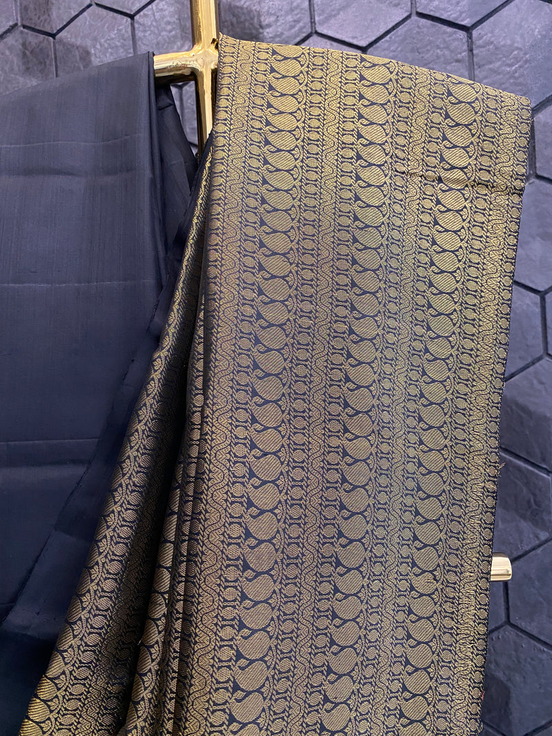 Black silk saree with golden zari border