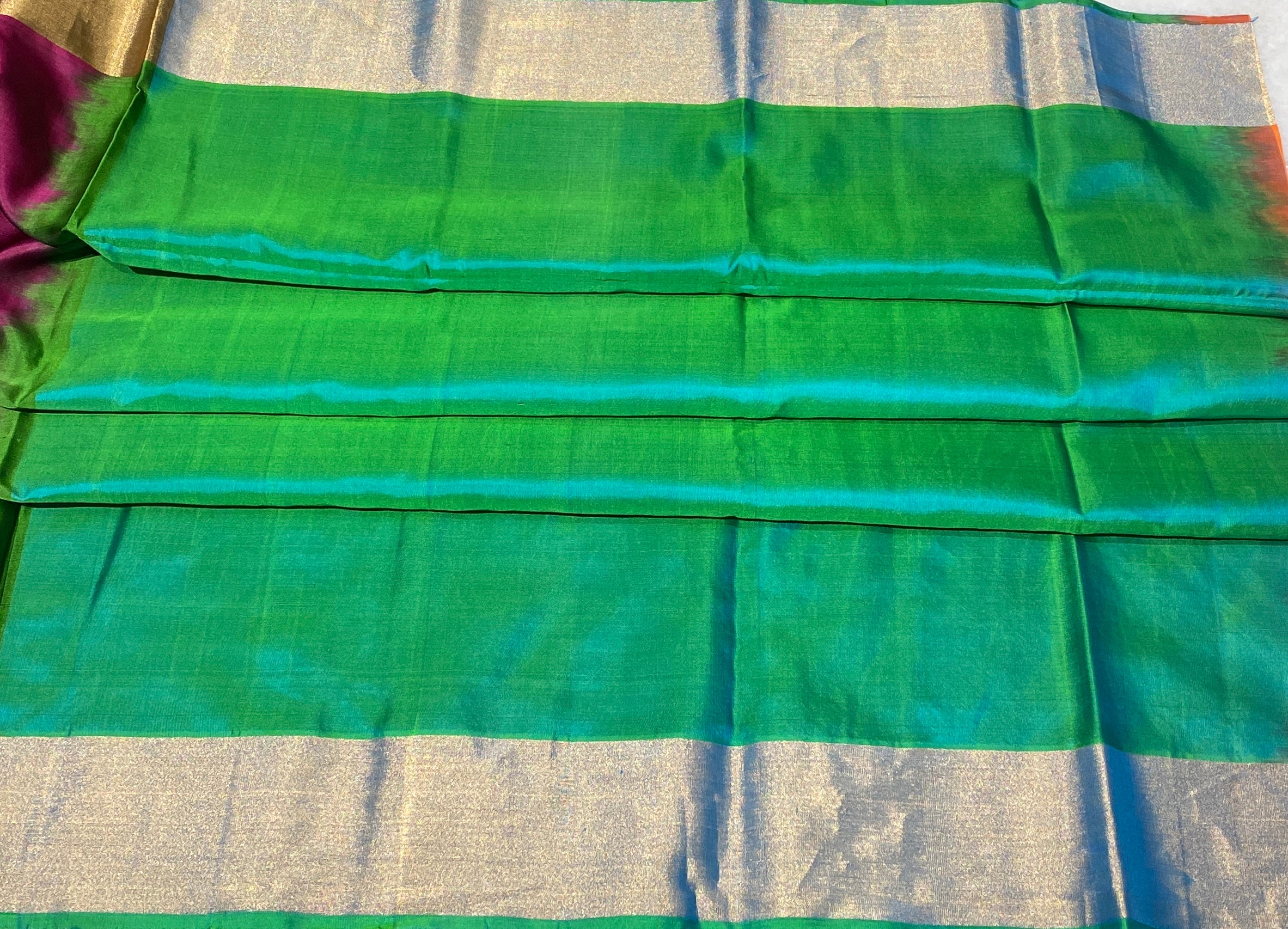 Violet silk saree with golden zari border