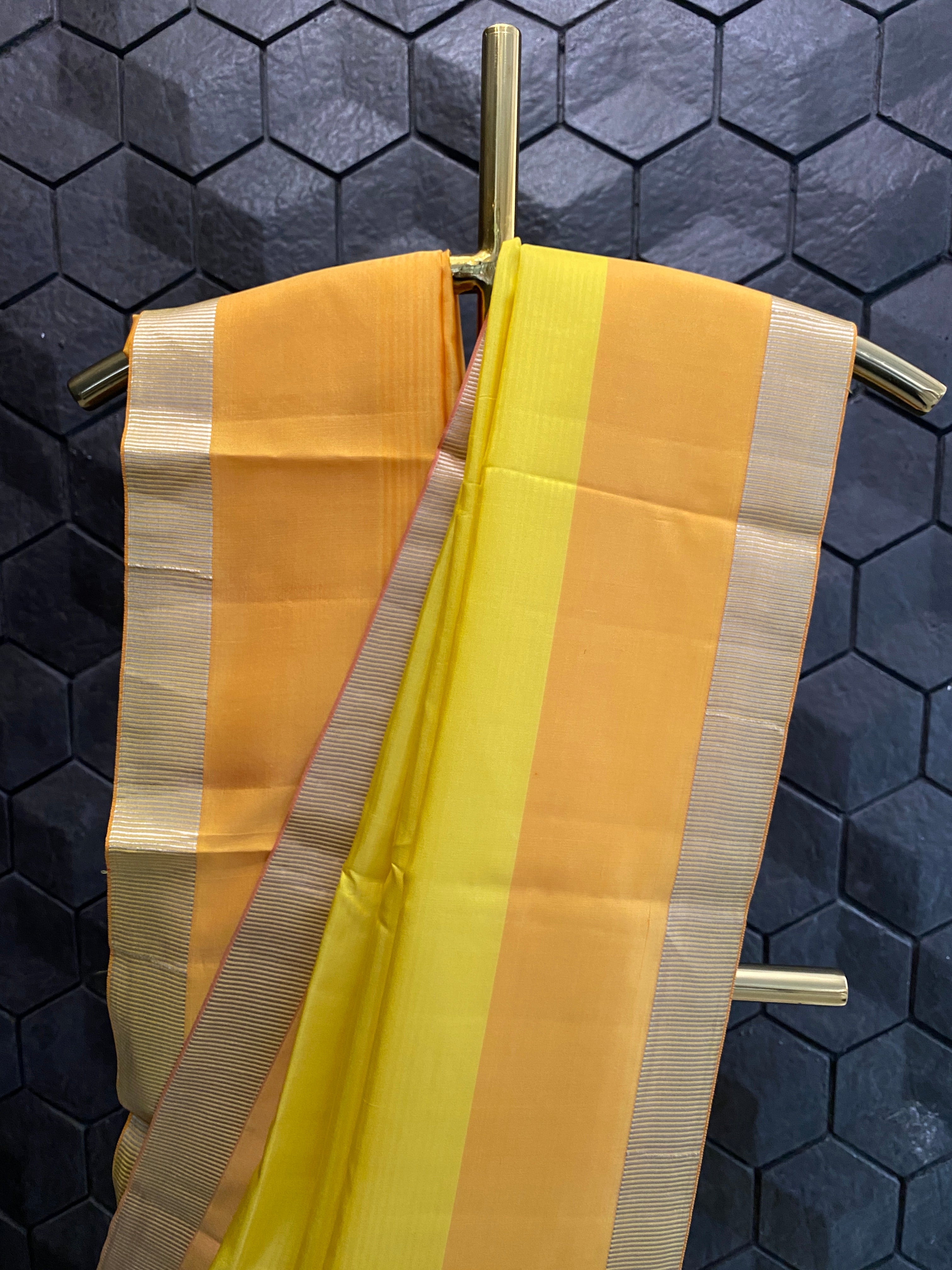 Dual colour silk saree with golden zari work