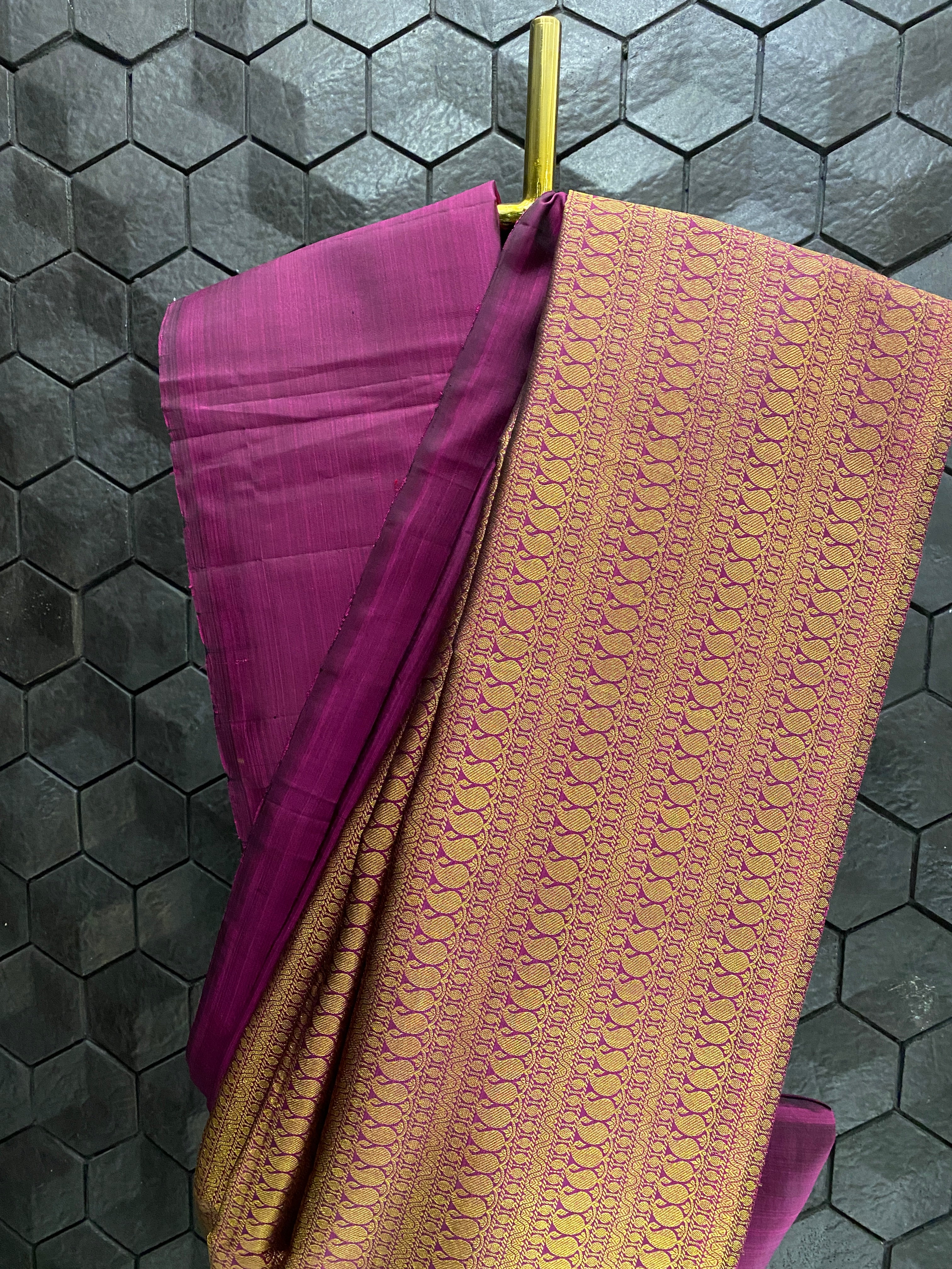 Purple Silk Saree with Thick Gold Zari Border