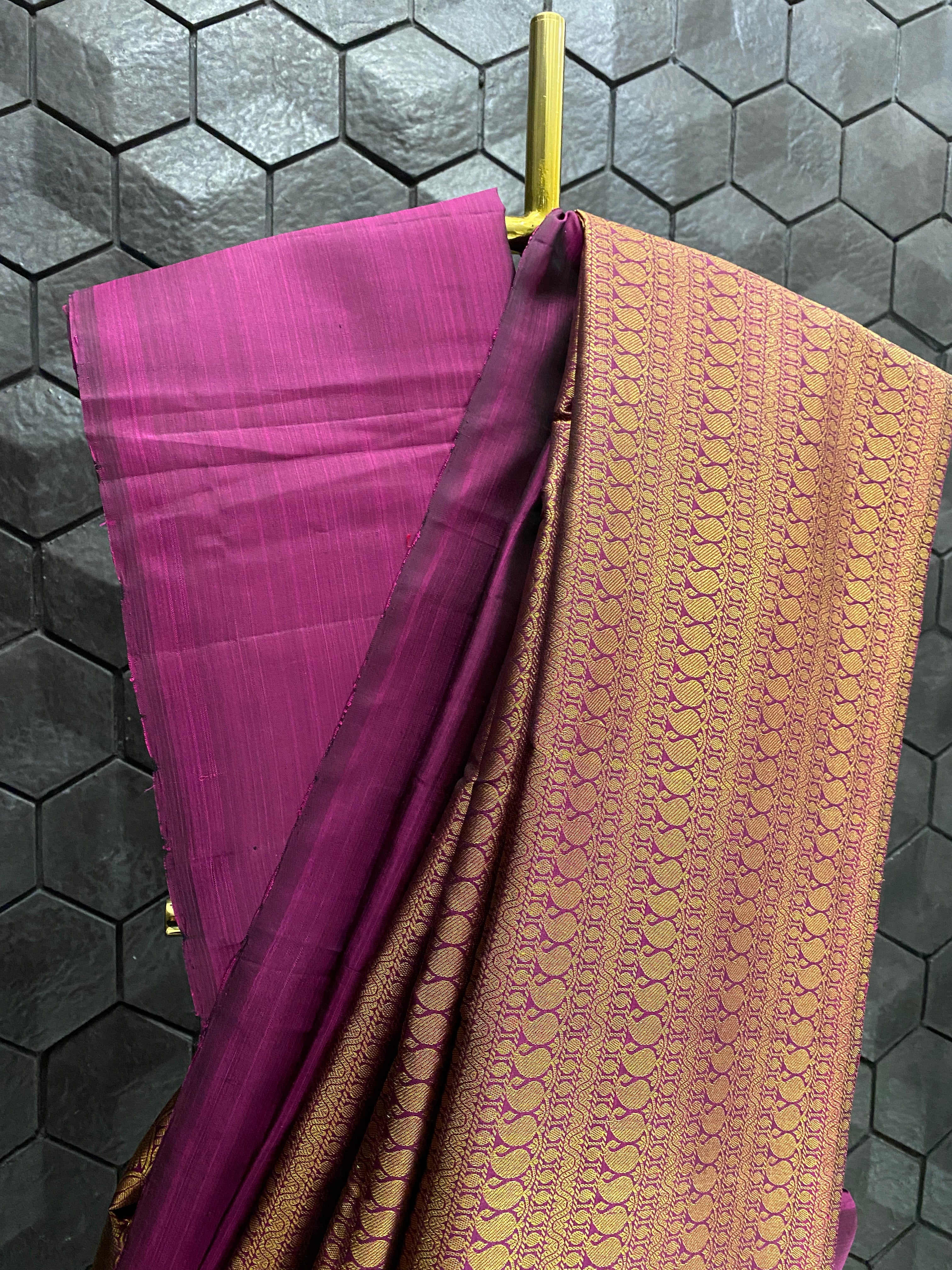 Purple Silk Saree with Thick Gold Zari Border