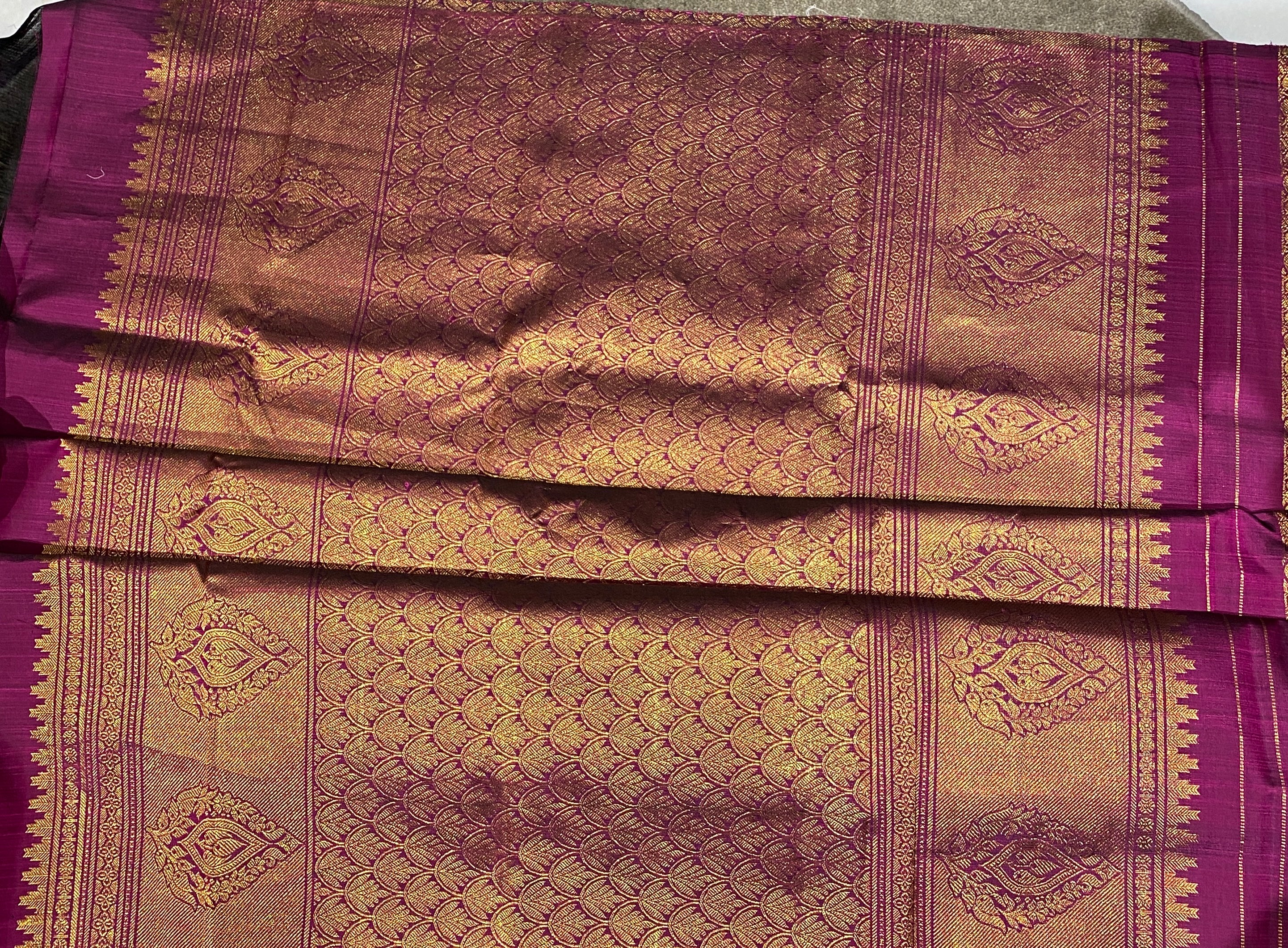 Purple Silk Saree with Thick Gold Zari Border