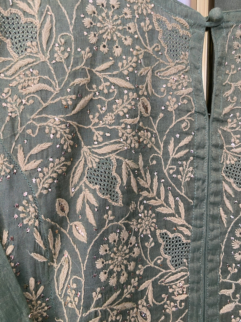 Green Tissue Chikankari Suit Set