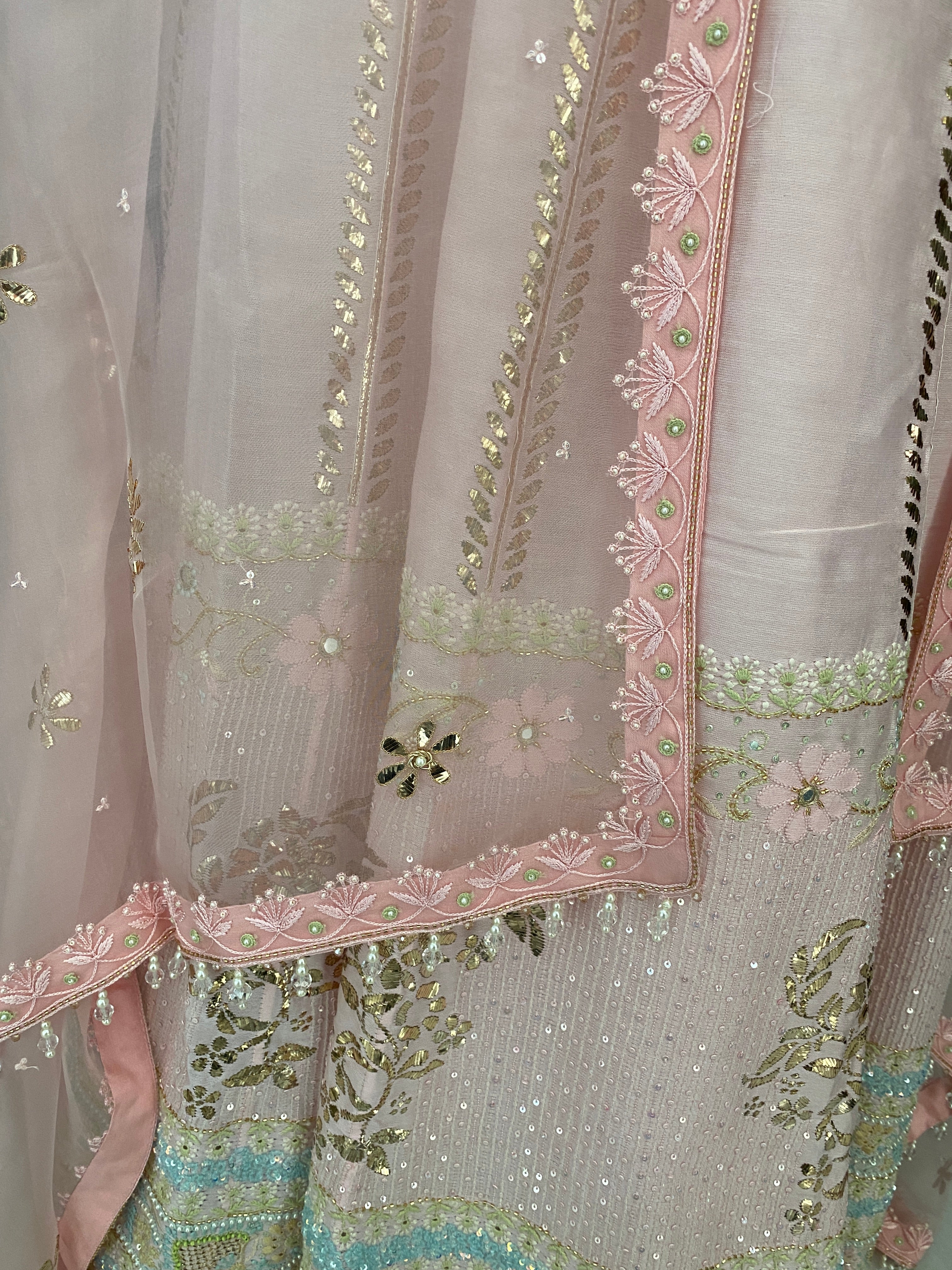 Baby Pink Chikankari lehenga with Pitta embroidery