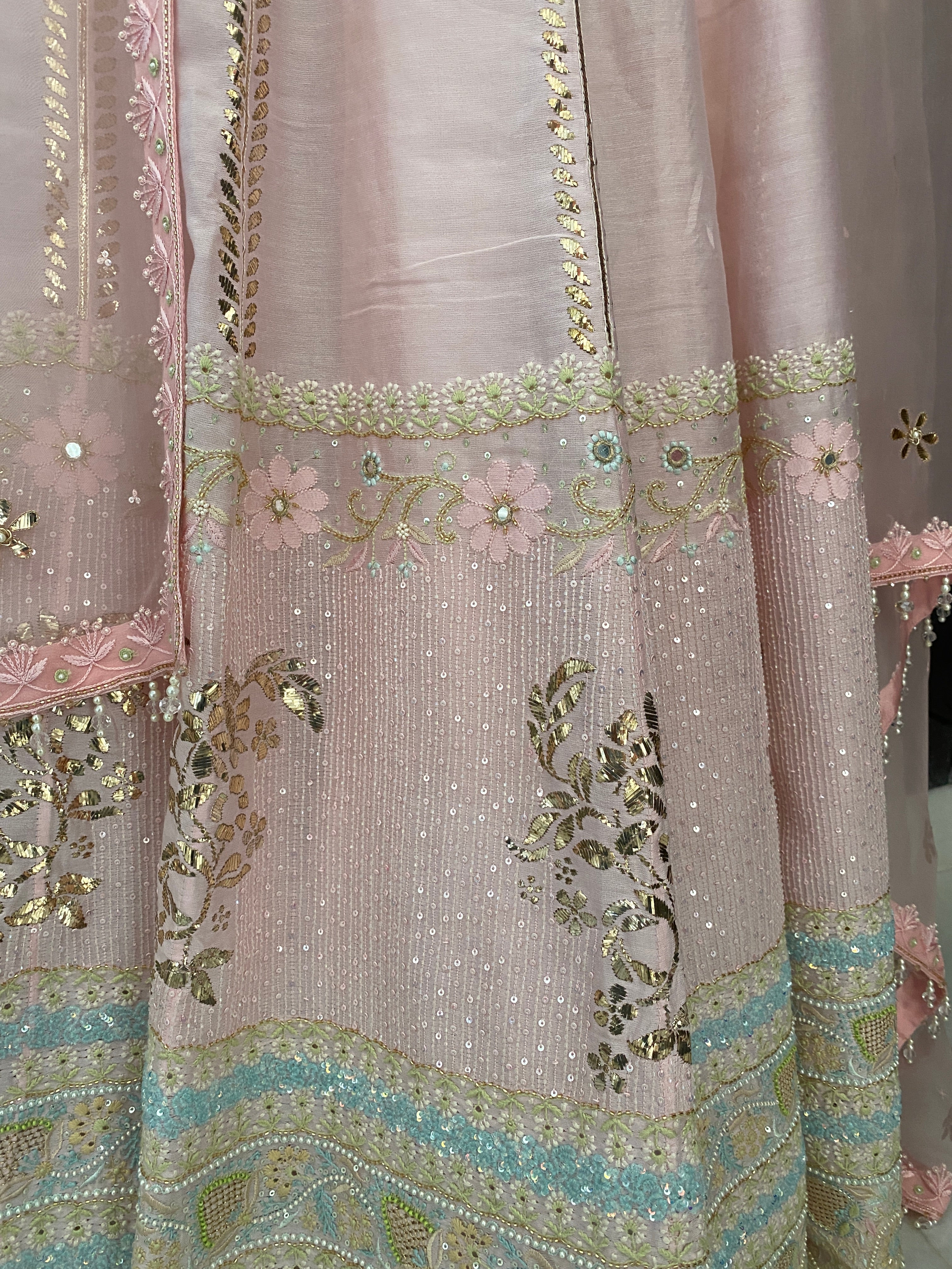 Baby Pink Chikankari lehenga with Pitta embroidery