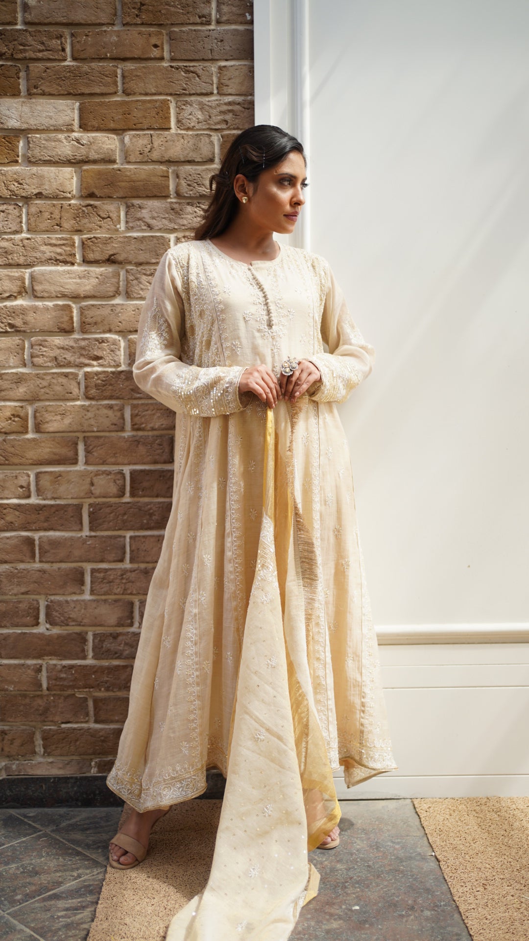 Bhumi Pednekar in our gold tissue a-line kurta with signature sequins dupatta