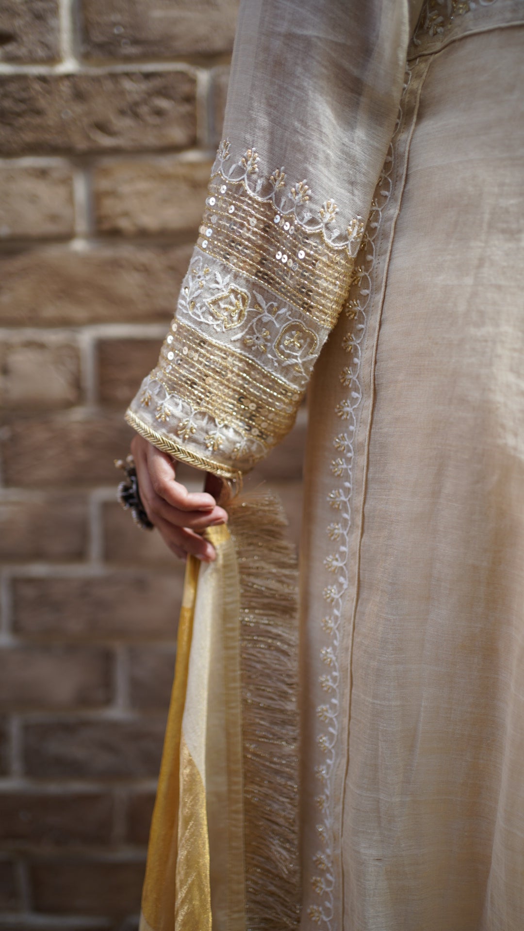 Bhumi Pednekar in our gold tissue a-line kurta with signature sequins dupatta