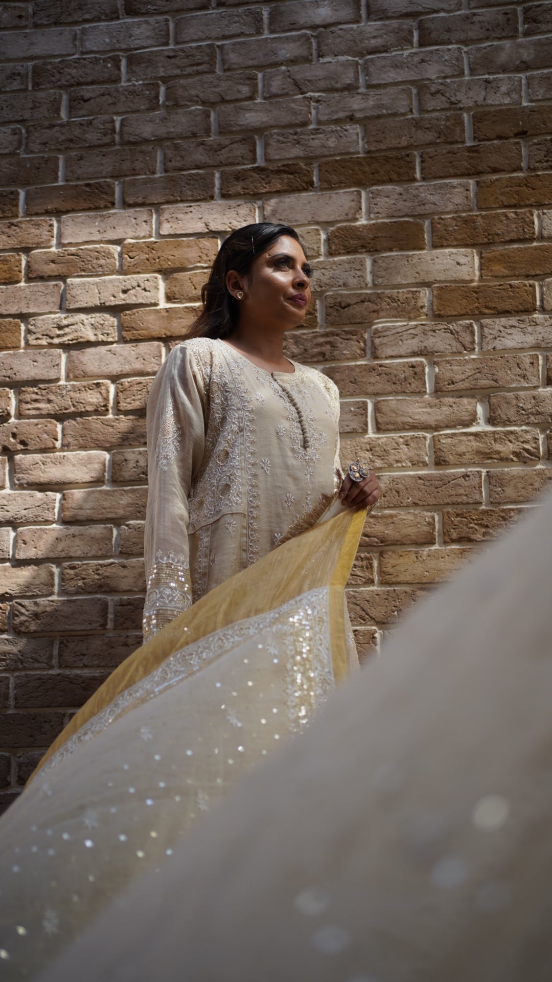 Bhumi Pednekar in our gold tissue a-line kurta with signature sequins dupatta