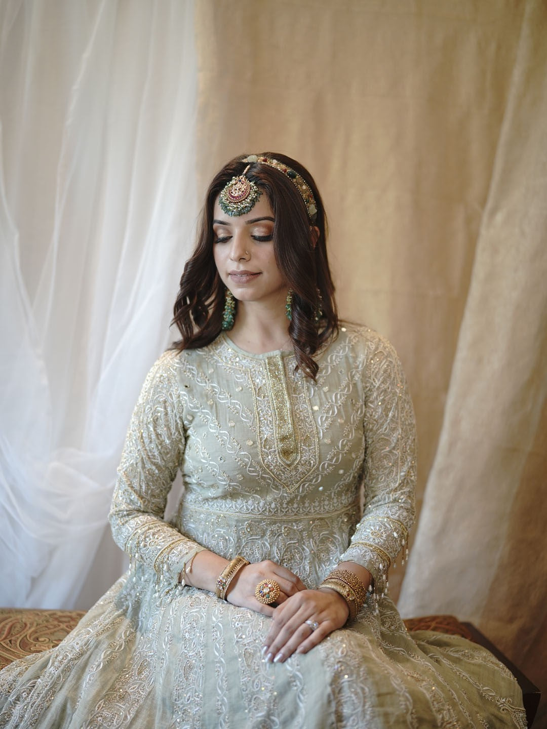 Sage Green Chikankari Anarkali Set