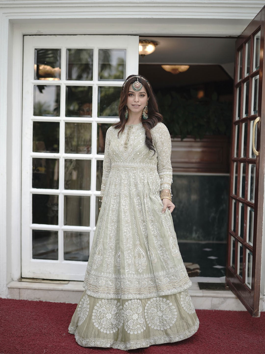 Sage Green Chikankari Anarkali Set