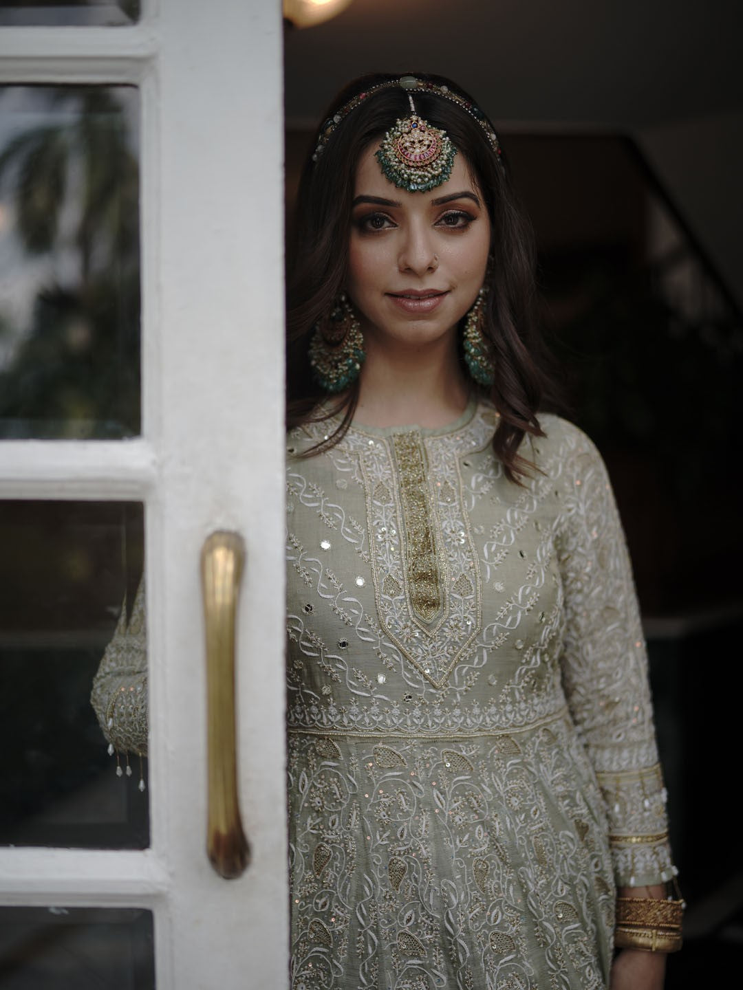 Sage Green Chikankari Anarkali Set