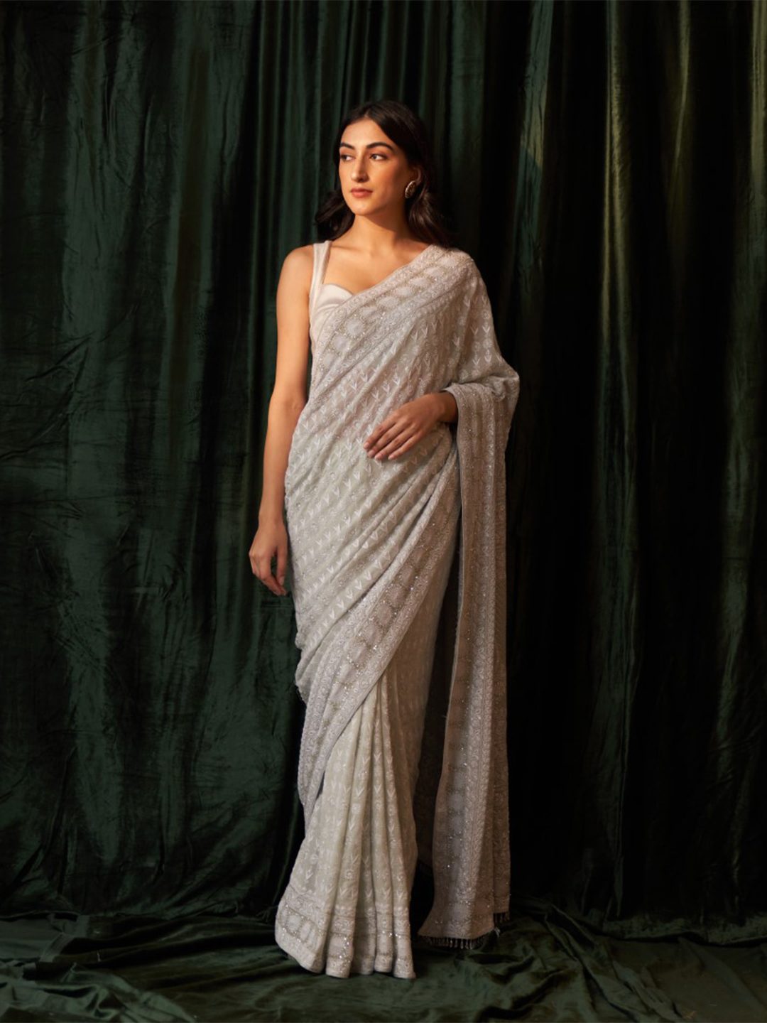 Green Georgette Heavy Jaal Saree