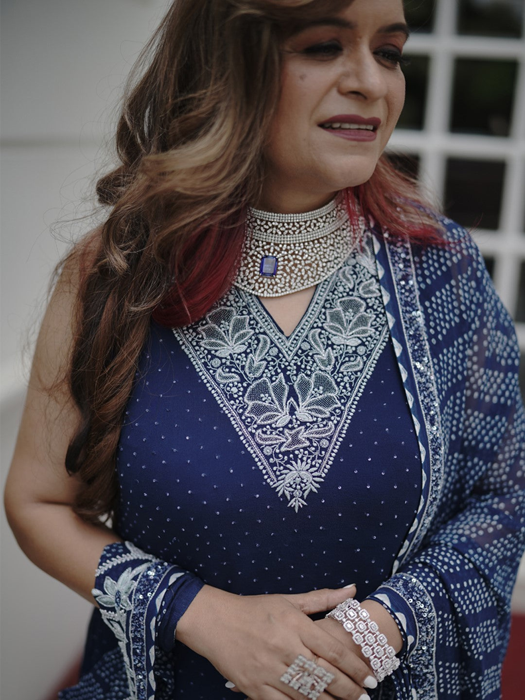 Blue Chikankari Sharara Set with Bandhani dupatta