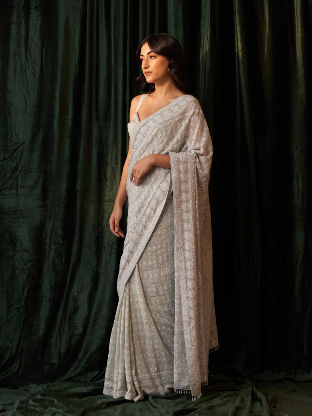 Green Georgette Heavy Jaal Saree