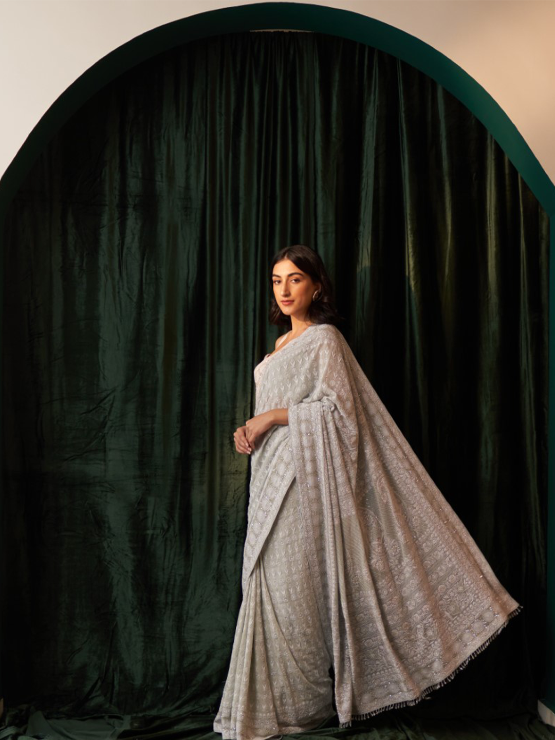 Green Georgette Heavy Jaal Saree