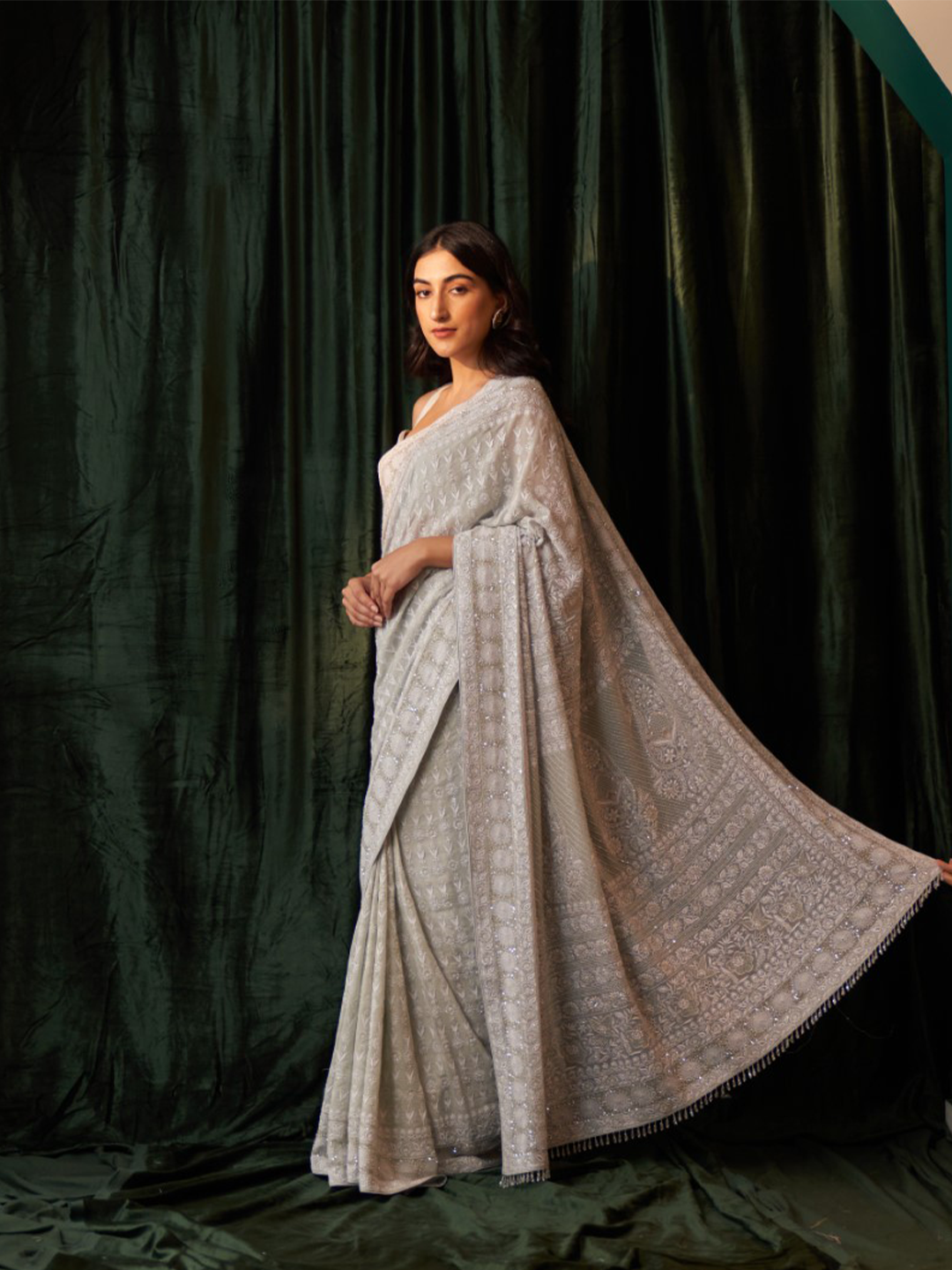 Green Georgette Heavy Jaal Saree