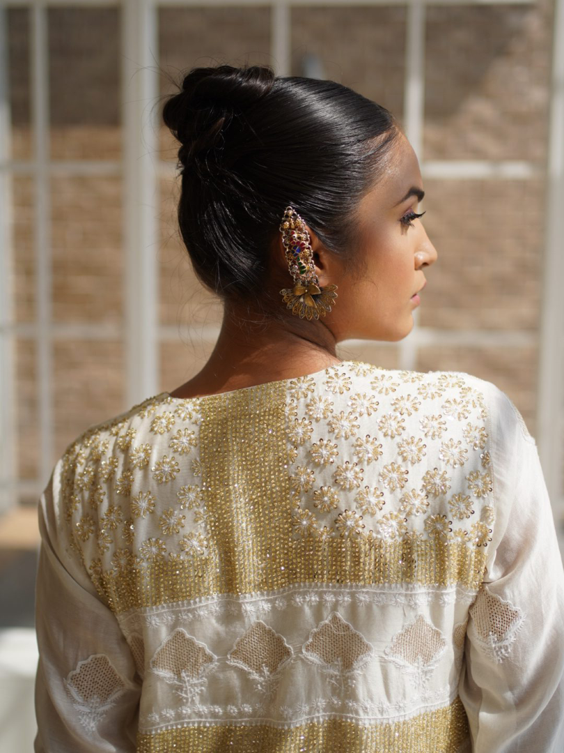 Ivory pure chanderi silk Chikankari anarkali