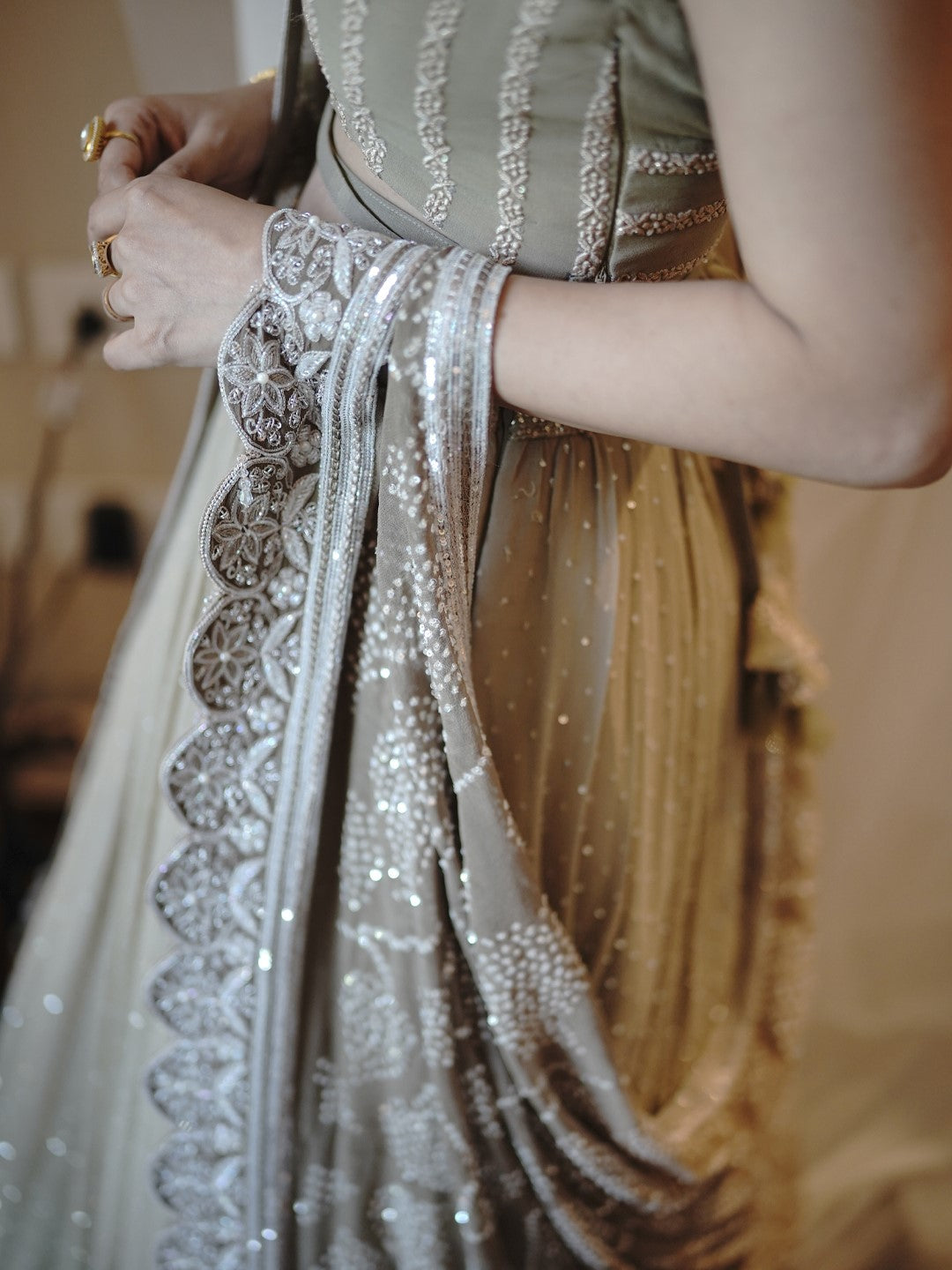 Brown Chikankari Charkha Crop Top Set