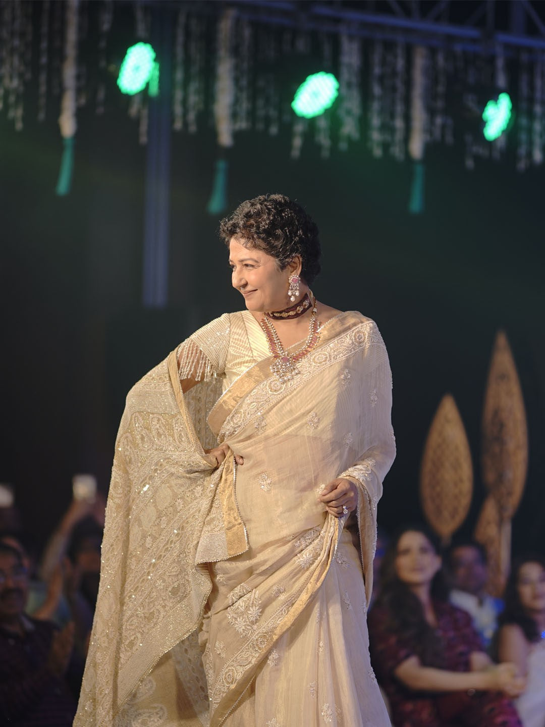Gold Tissue Chikankari Saree