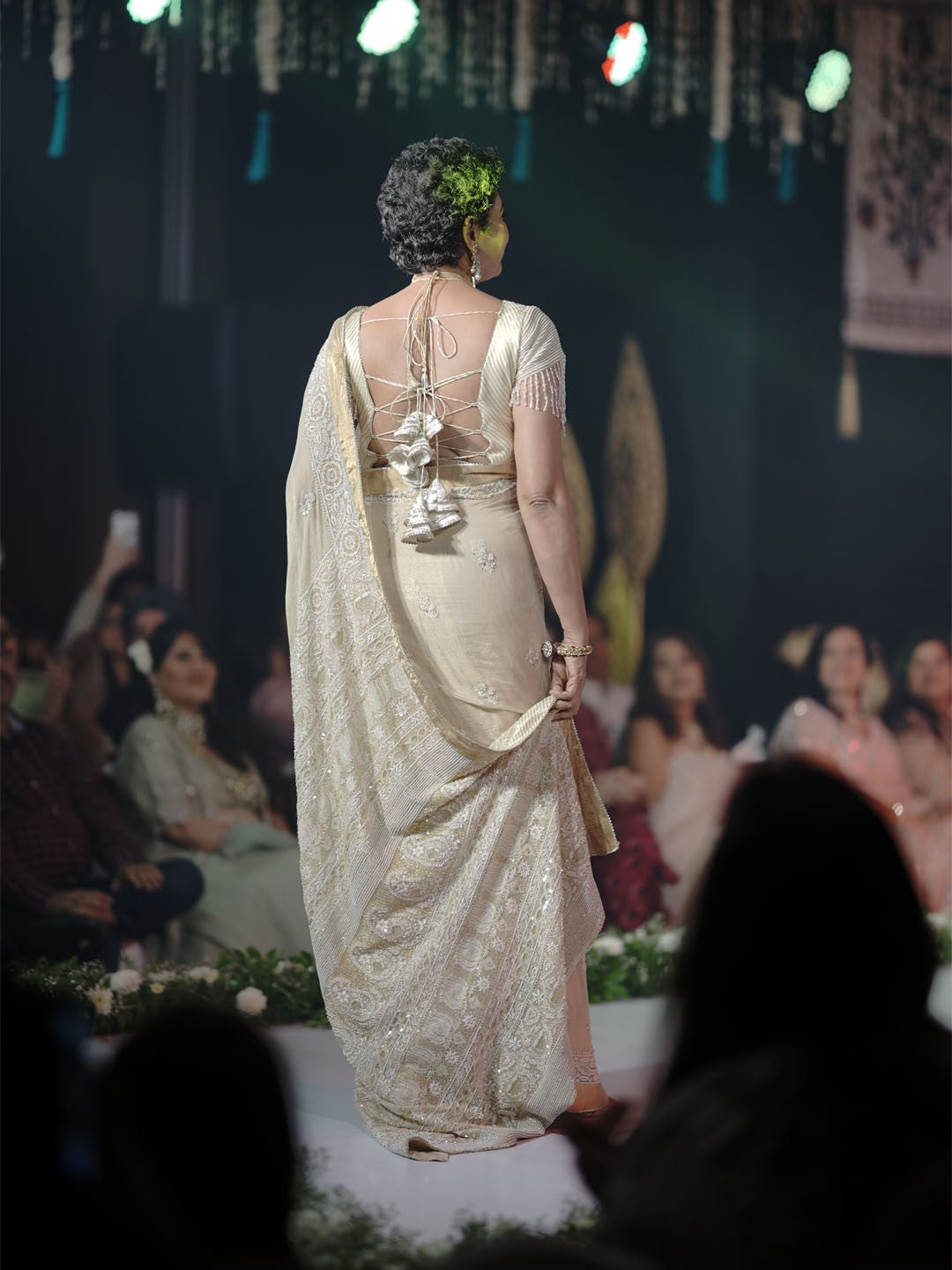 Gold Tissue Chikankari Saree