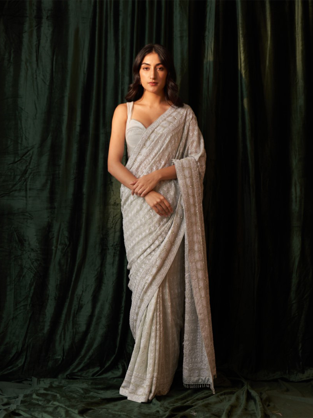 Green Georgette Heavy Jaal Saree