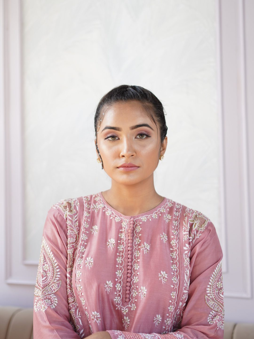 CHANDERI CORAL PINK KURTA WITH LUCKNOWI CHIKANKARI