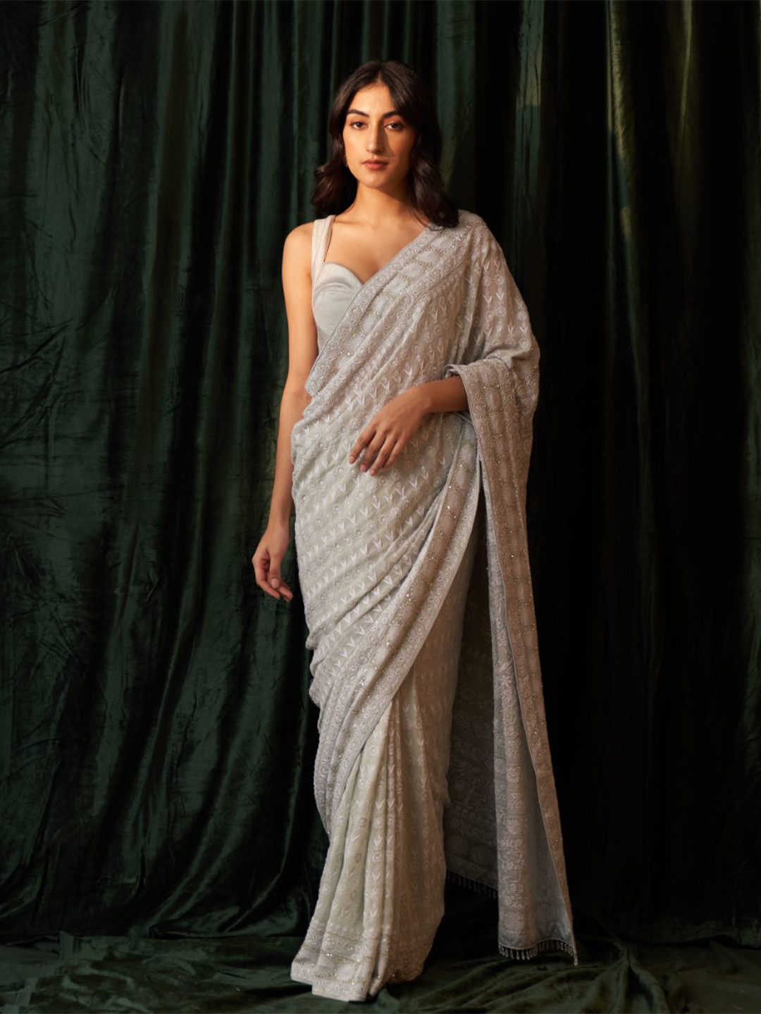 Green Georgette Heavy Jaal Saree