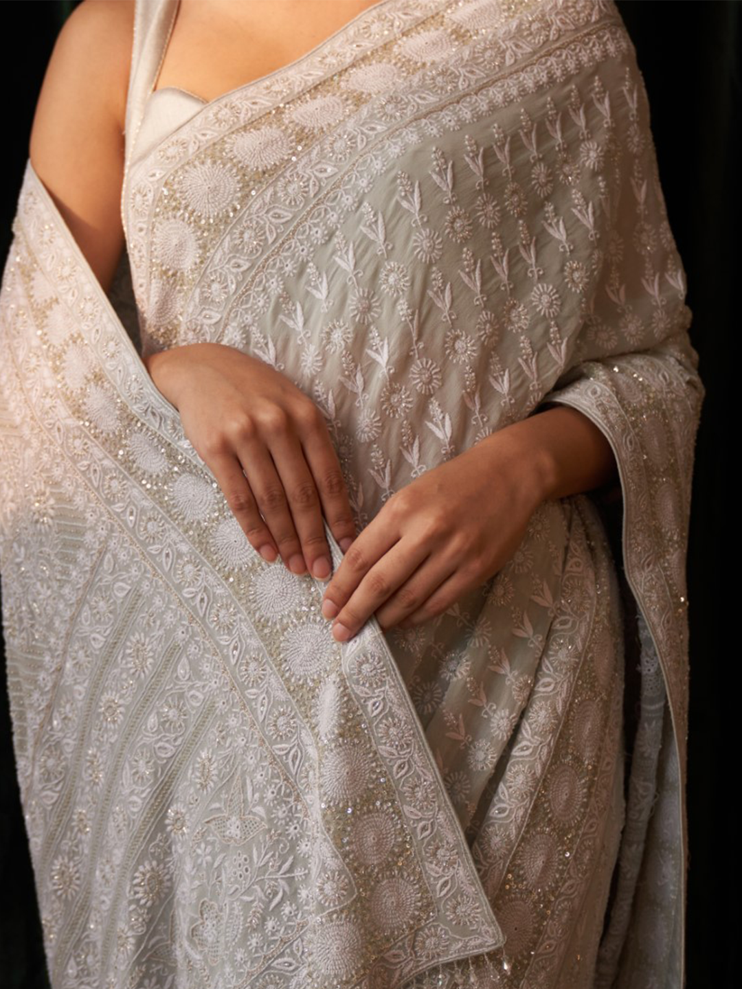 Green Georgette Heavy Jaal Saree