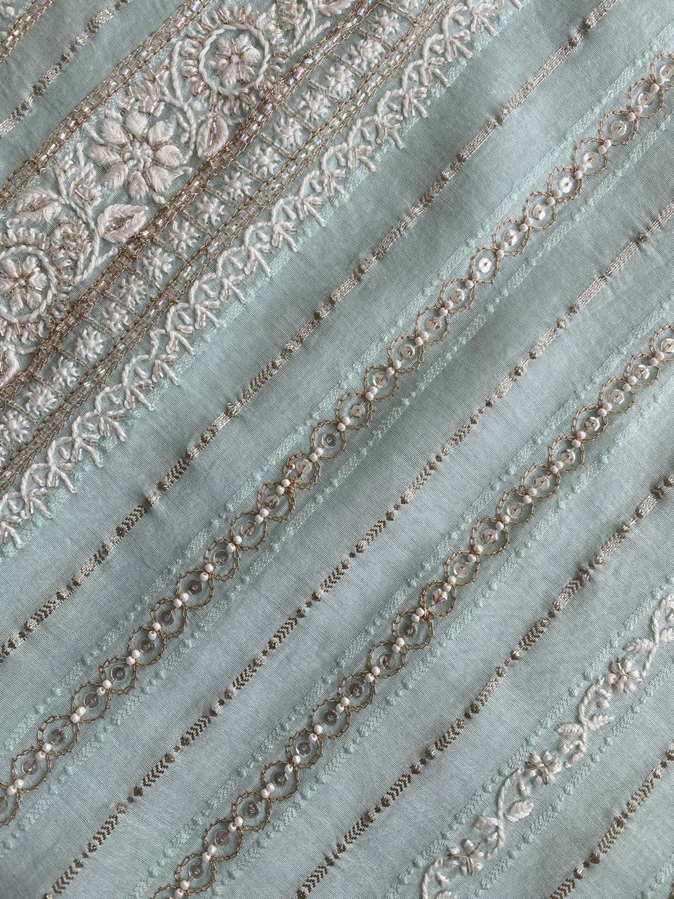Sea Green Mul Chanderi with Zari and Cut Dana Work