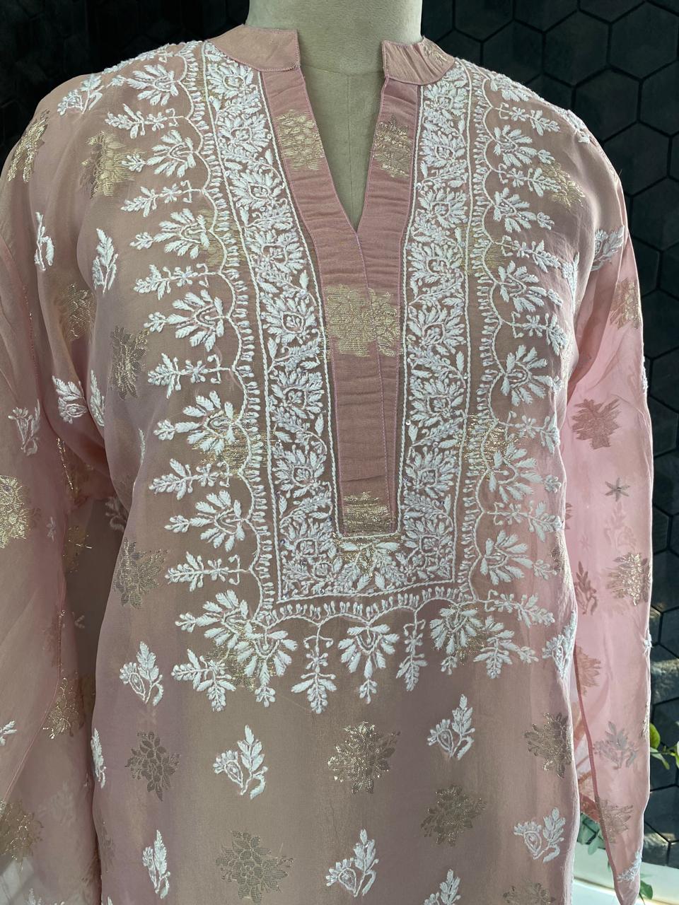 Pink Simmer Organza Chikankari Co-ord Set