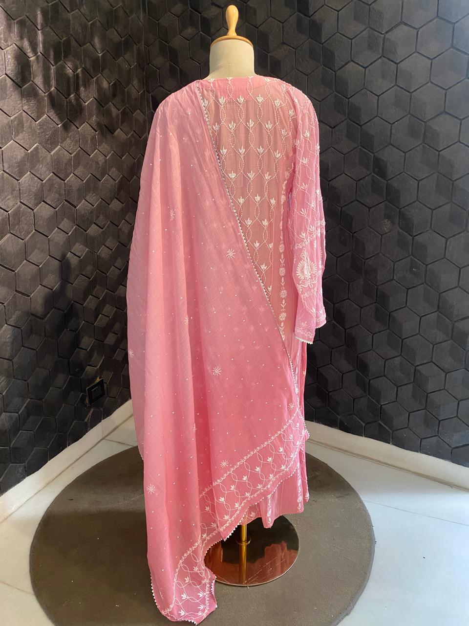 Pink Ombre Centre Panel Lotus Chikankari kurta set