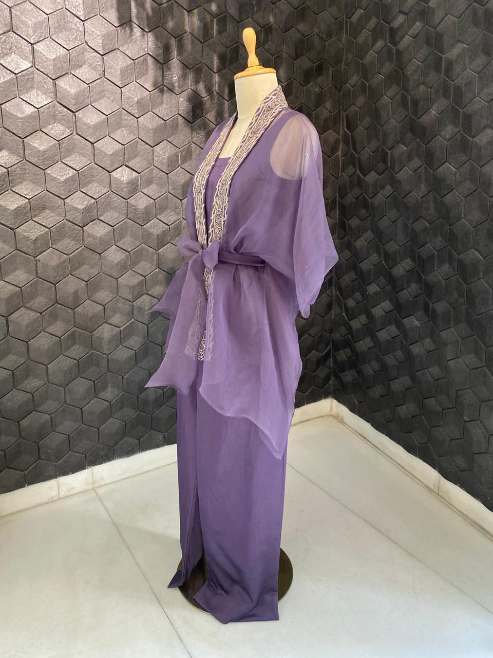Aubergine Organza Border Co-ord Set