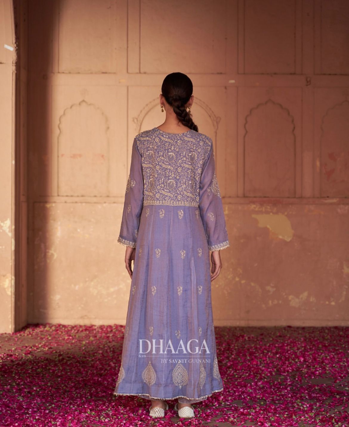 Lavender Tissue Chikankari Anarkali Set