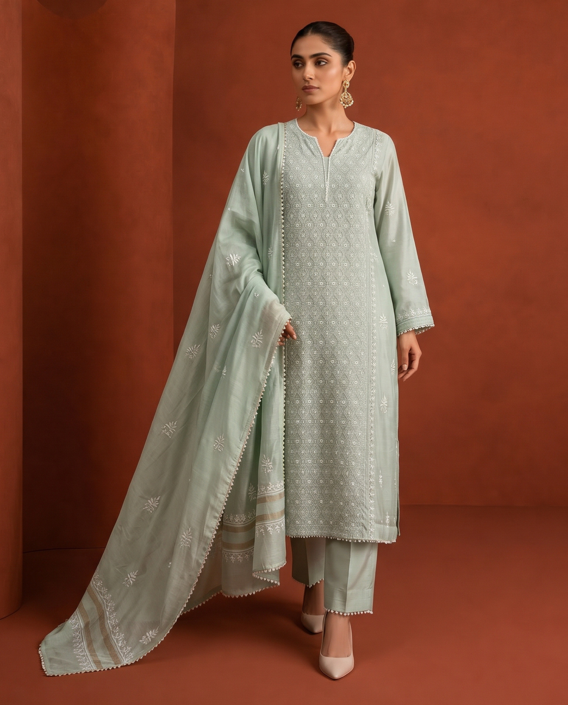 Sage Green Moonga Silk Kurta Set